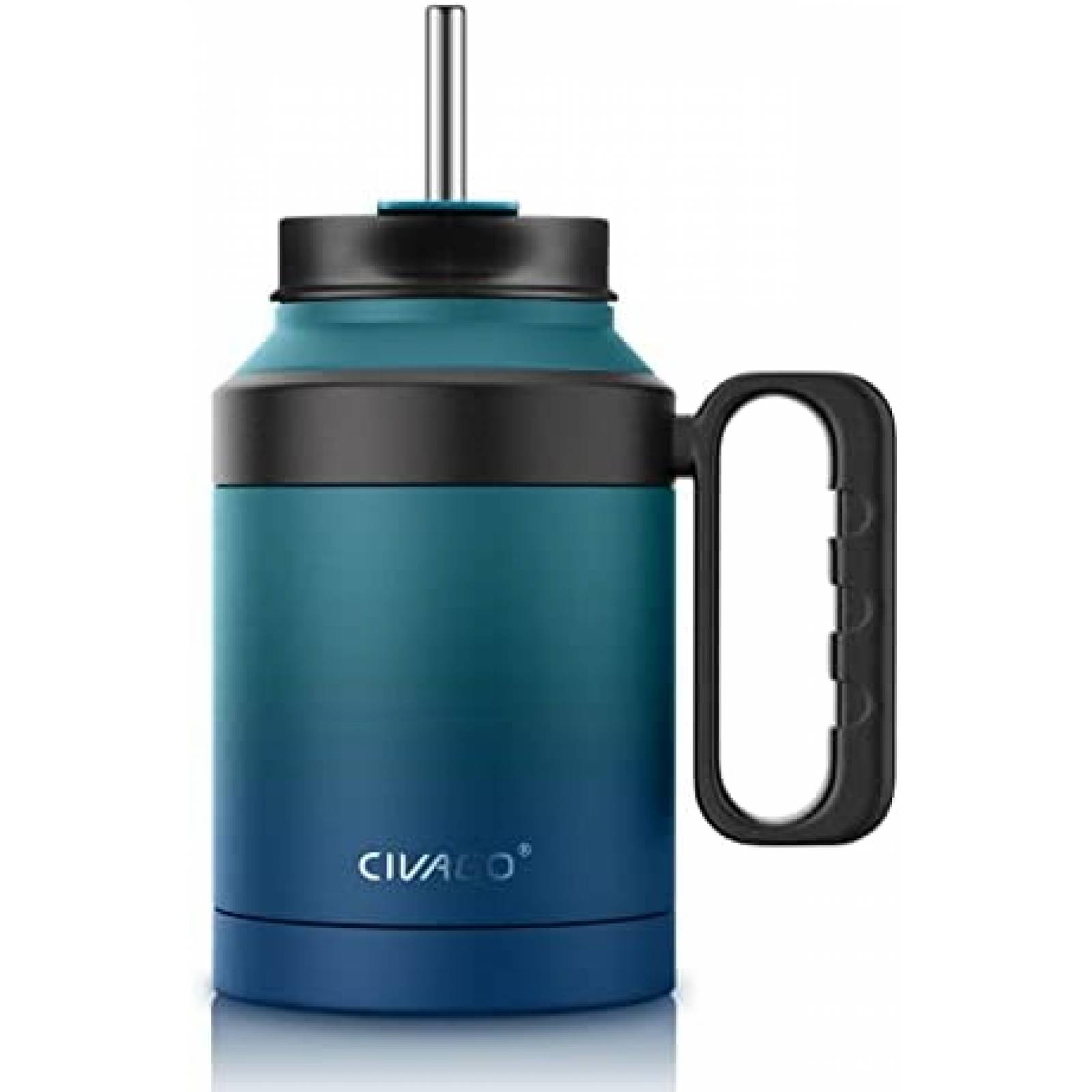 Termo con Popote y Tapa CIVAGO 1.5 Litros Acero Inoxidable