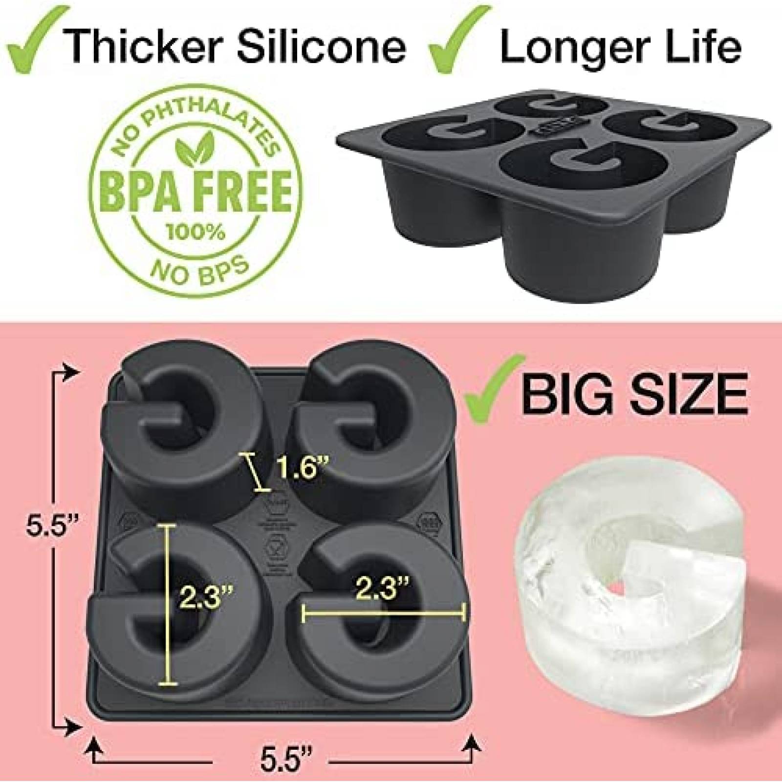 Molde para Hielos DRINKSPLINKS Grande Silicon Letra G -Negro