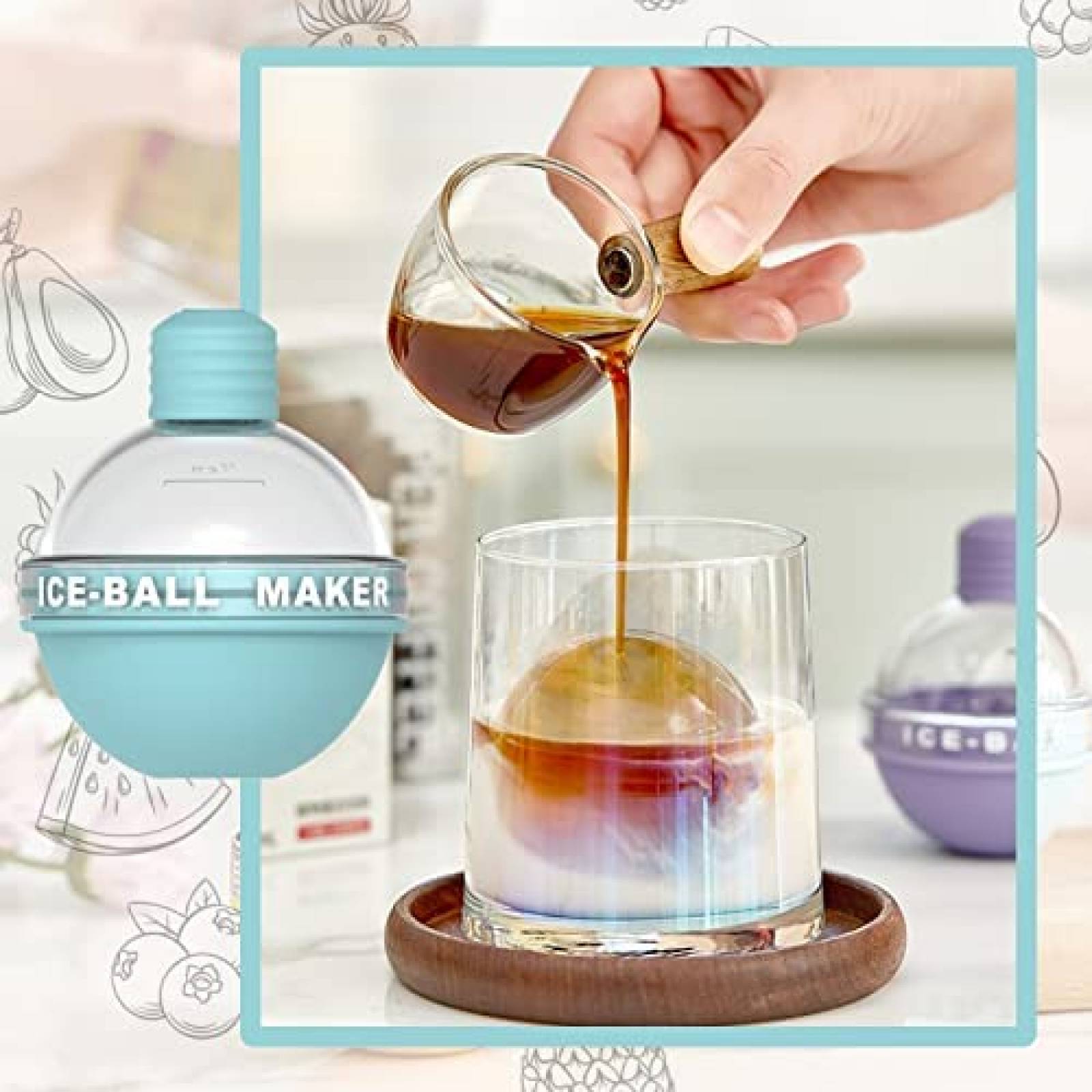 Molde para Hielos RASIEYA 4 pcs Esferas para Whiskey 2.5''