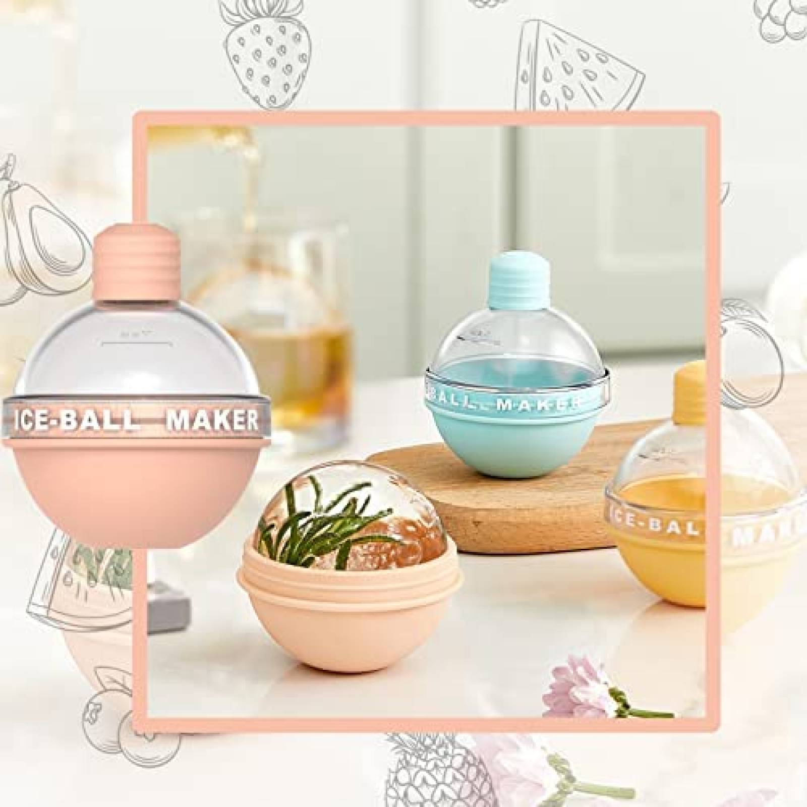 Molde para Hielos RASIEYA 4 pcs Esferas para Whiskey 2.5''