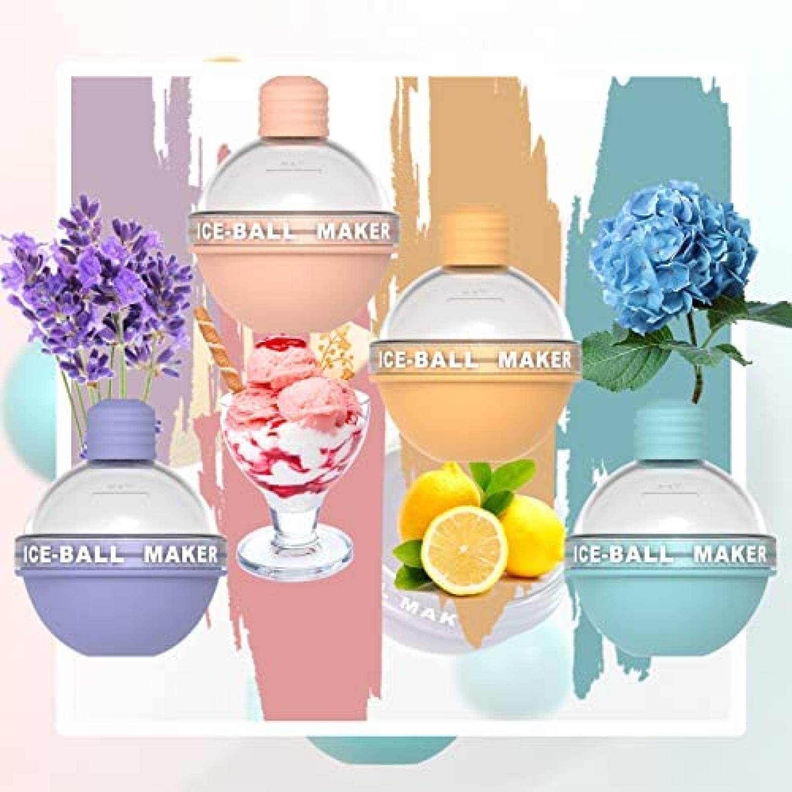 Molde para Hielos RASIEYA 4 pcs Esferas para Whiskey 2.5''