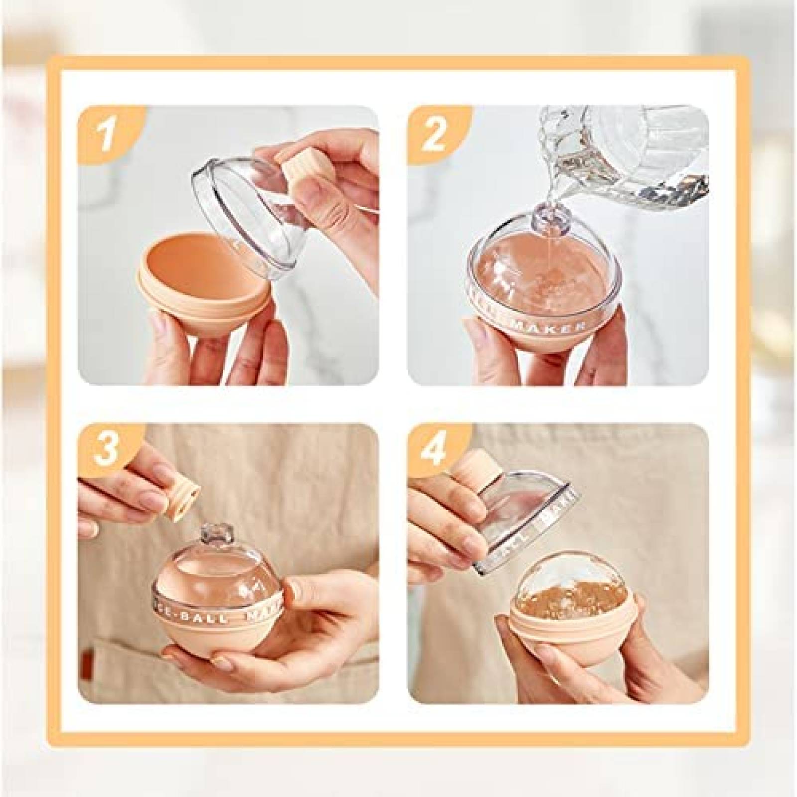 Molde para Hielos RASIEYA 4 pcs Esferas para Whiskey 2.5''