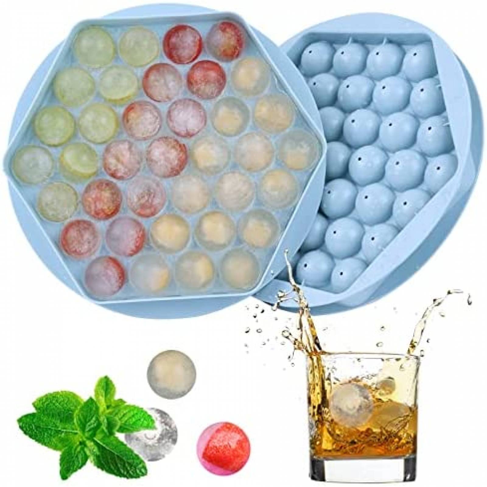 Molde Para Hacer Bolas De Hielo Azul Con Tapa, Bandejas Circ