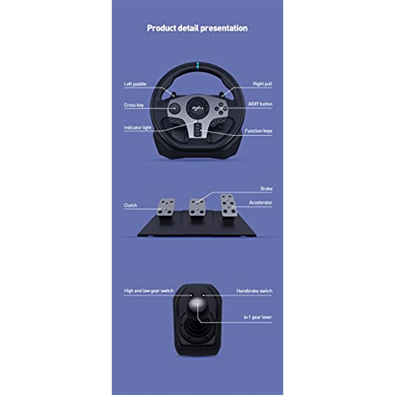 Accesorios de Juego PXN V9 Volante Direccion 270/900 -Negro