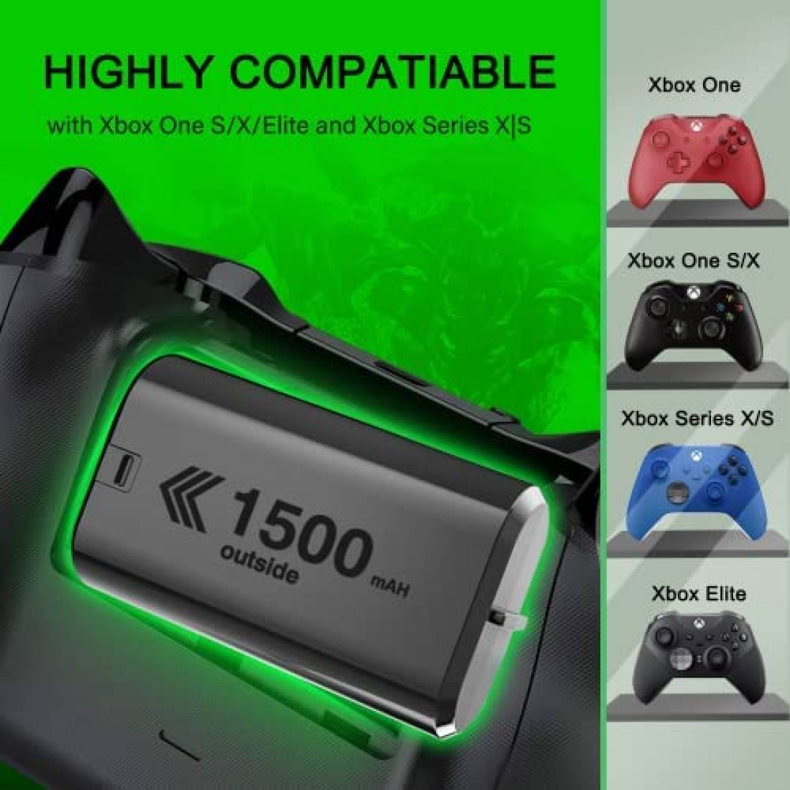 Baterias recargables control Xbox one TUNROP 1500mAh -Negro