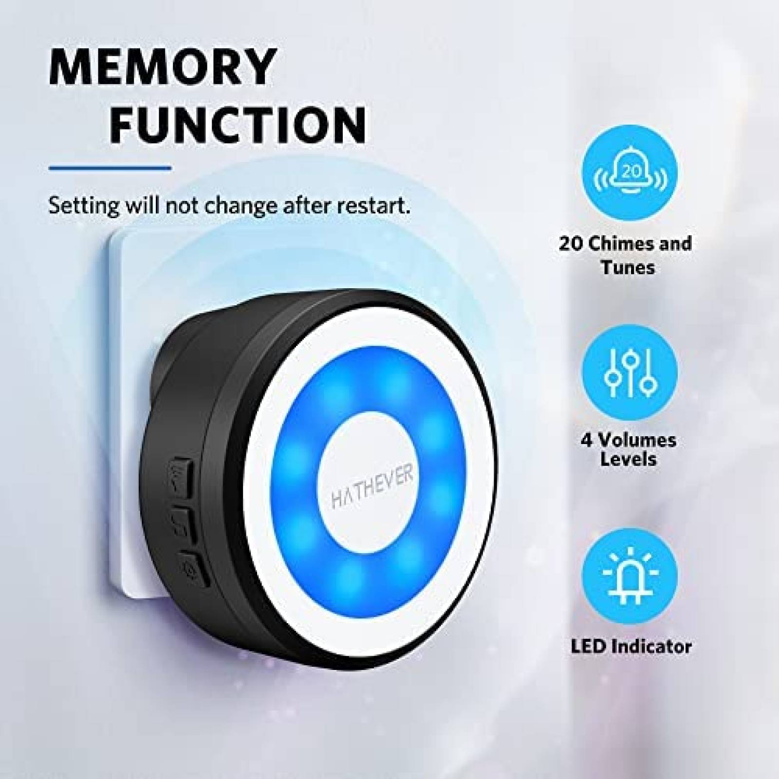 Campana Entrenadora Hathever Timbre Inalambrico IP65 -Negro