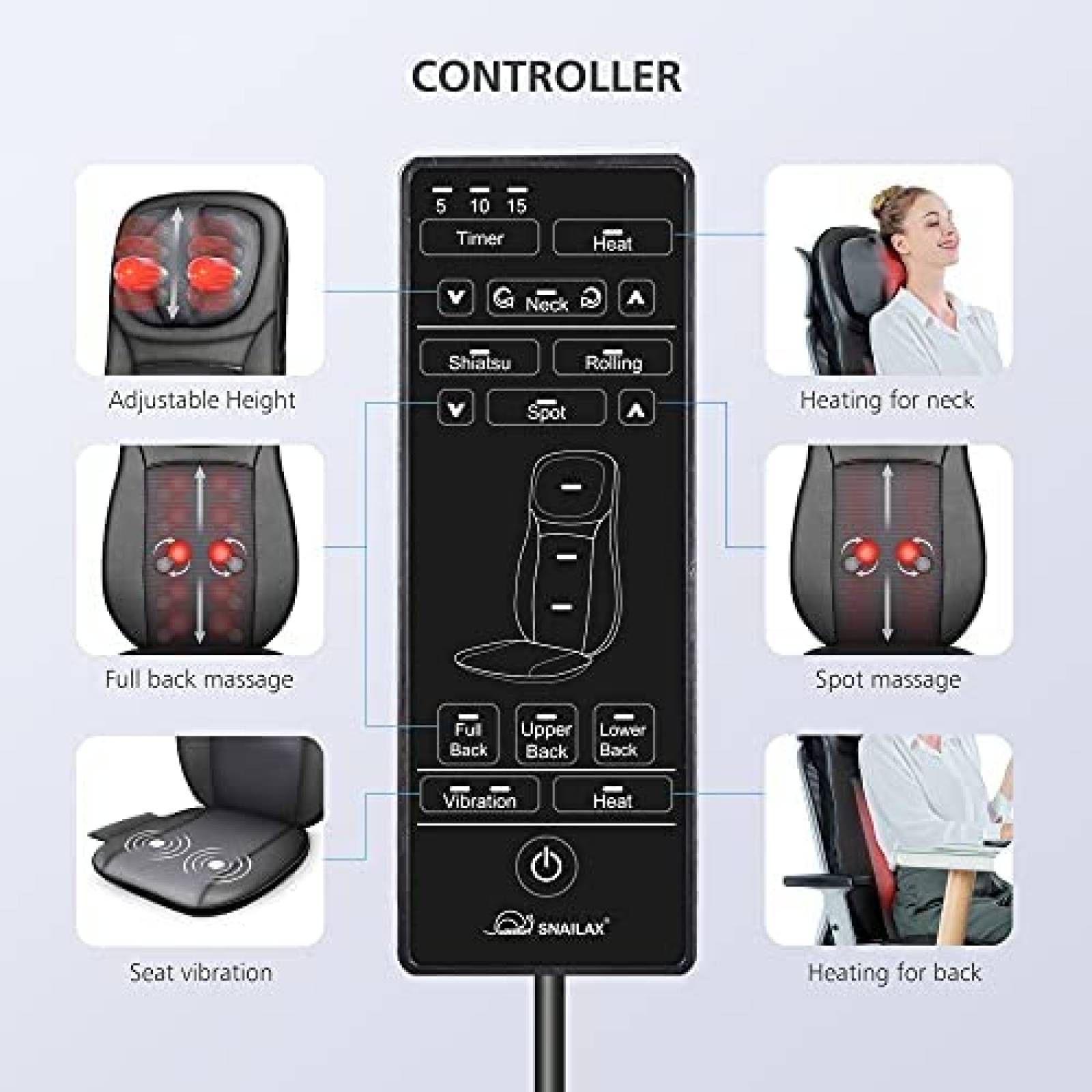 Silla Masajeadora Snailax de Compresas Termicas -Negro