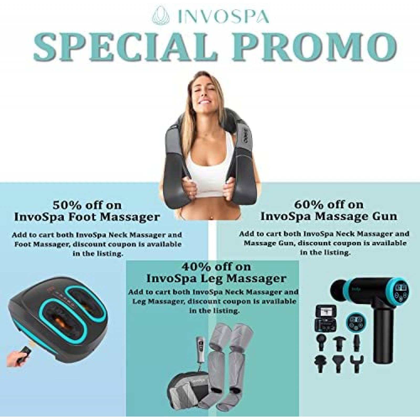 Masajerador InvoSpa de Calor p/Hombros y Cuello -Gris Fuerte