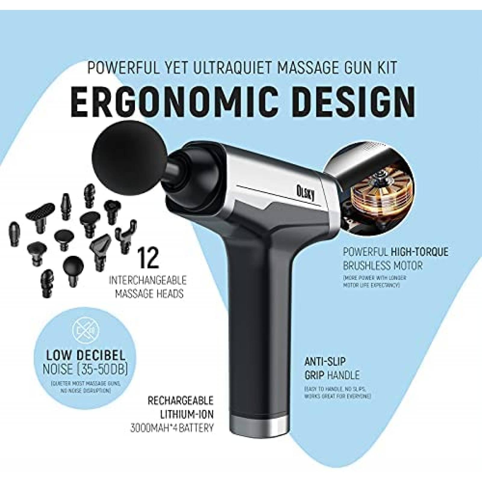 Pistola de Masaje Olsky 9 Velocidades Electrica 12 Cabezas