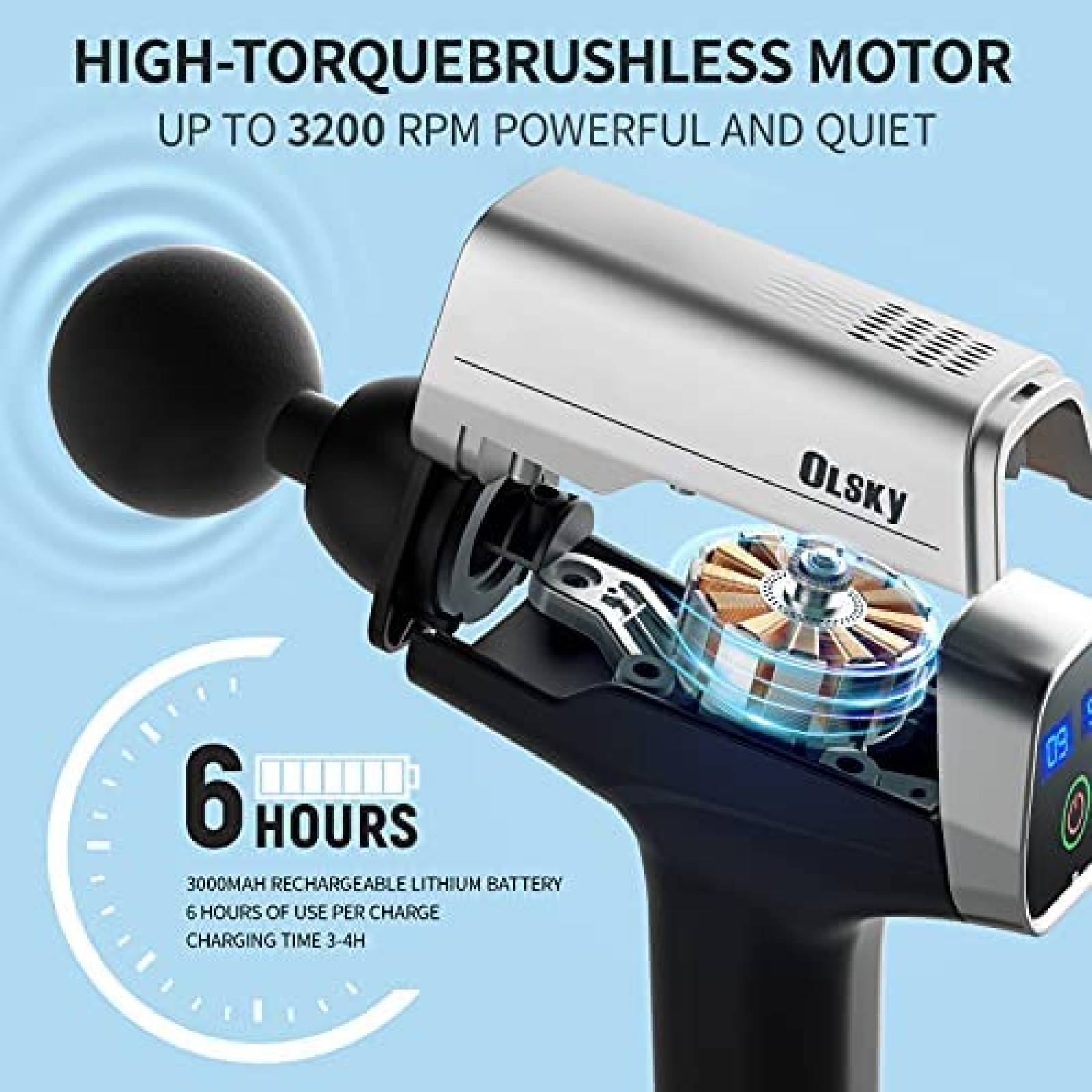 Pistola de Masaje Olsky 9 Velocidades Electrica 12 Cabezas