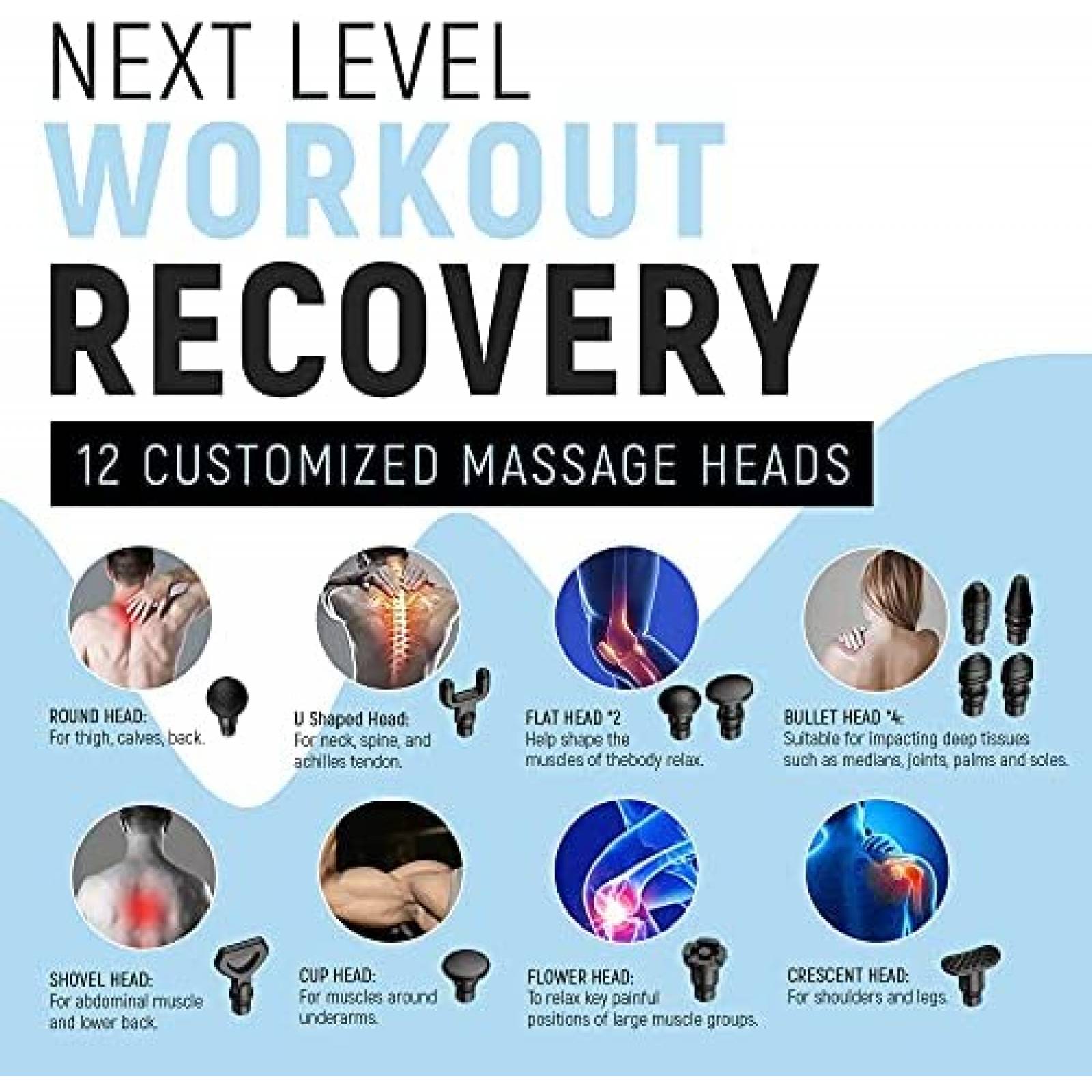 Pistola de Masaje Olsky 9 Velocidades Electrica 12 Cabezas