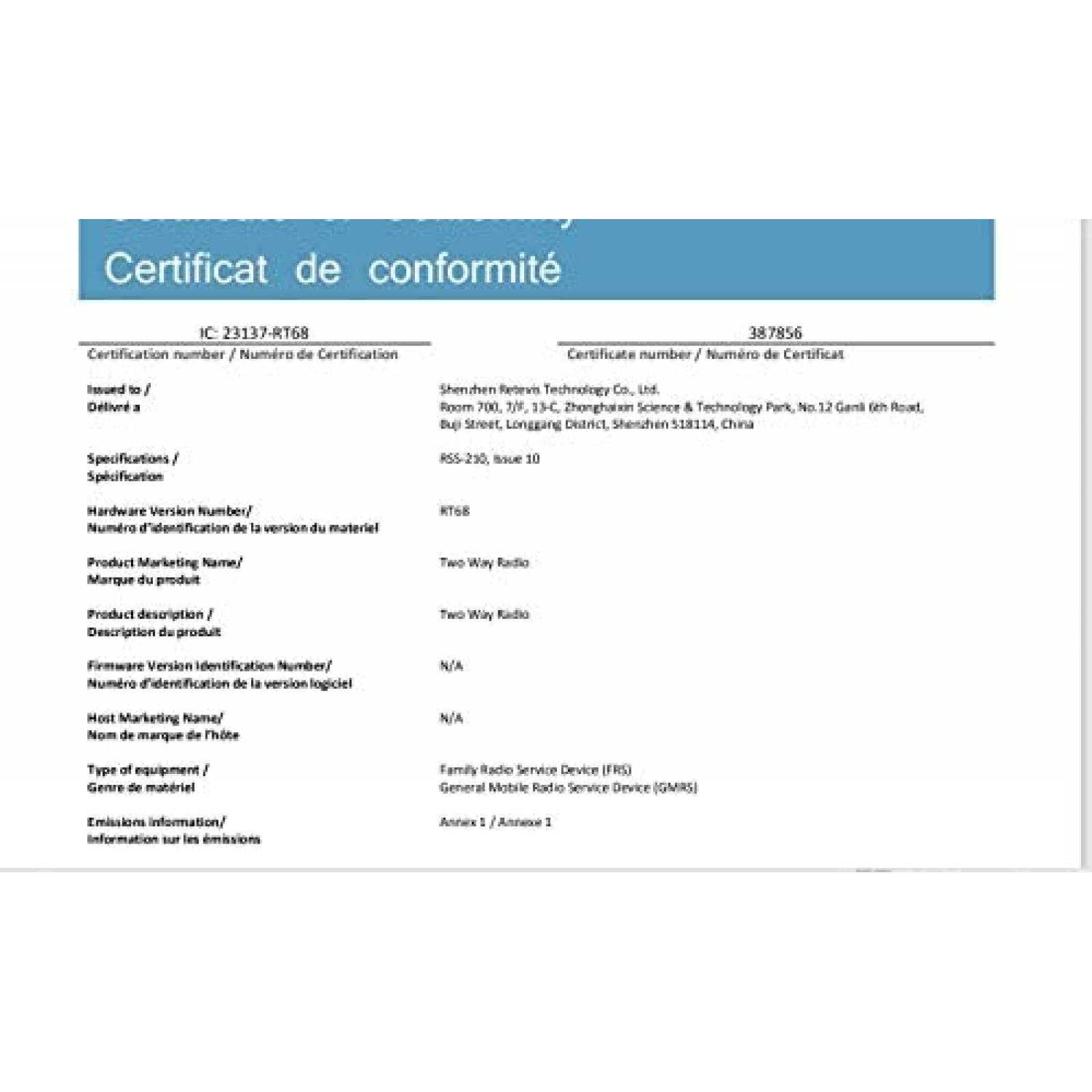 Kit 20 Radios Retevis RT68 Walkie Talkies Recargable -Negro