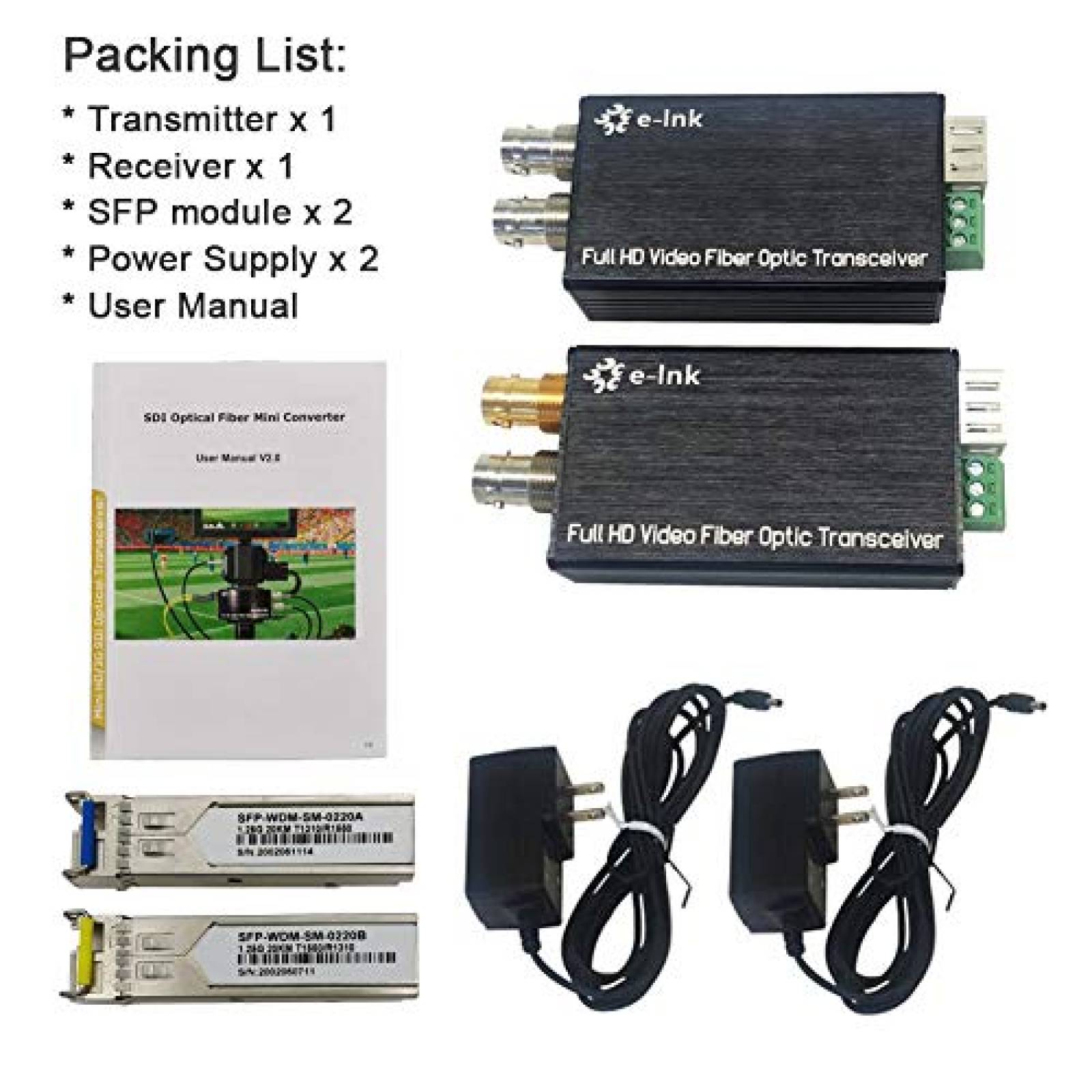 Convertidor E-link Mini HD SDI Fibra Extender 1080P -Negro