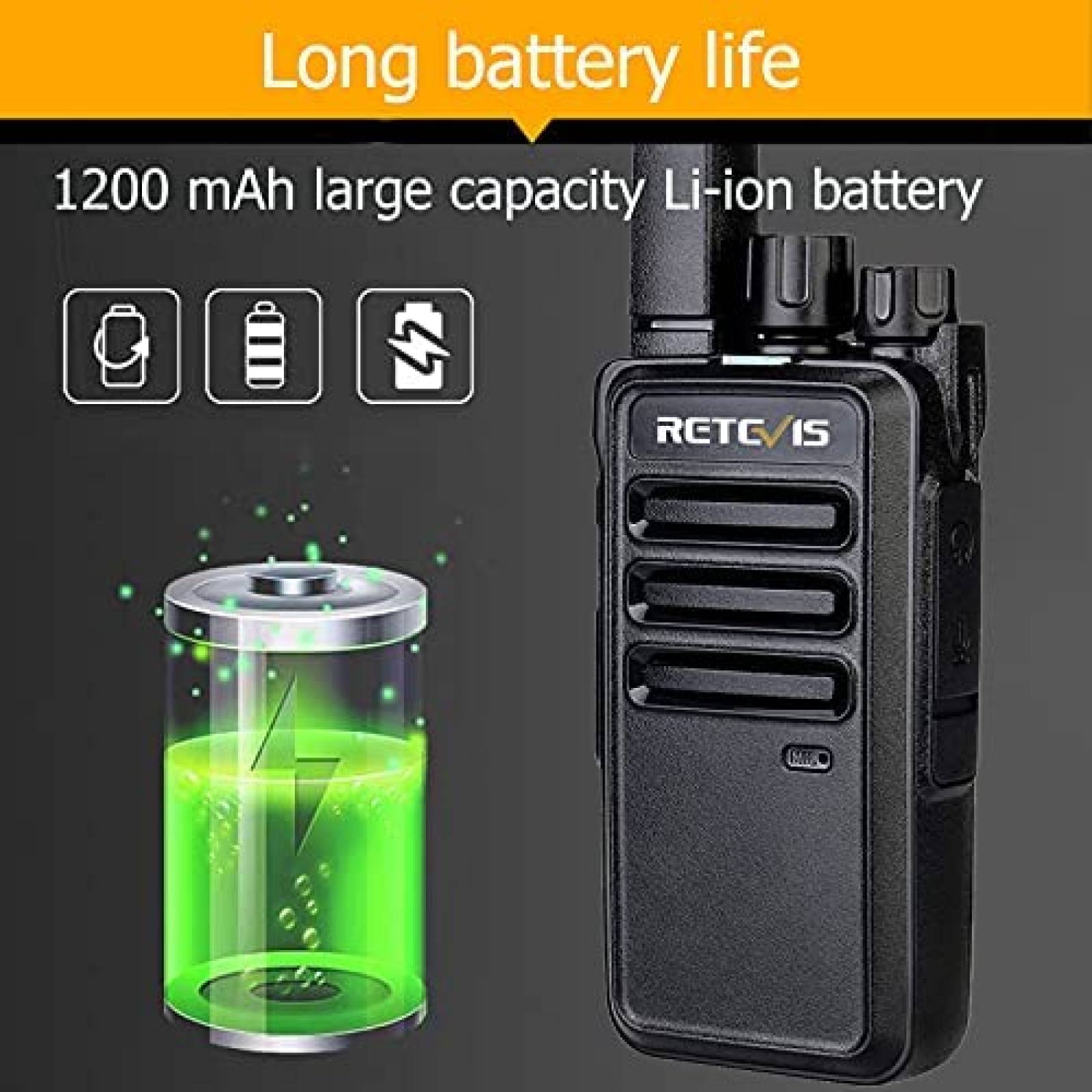 Kit 4 Radios Retevis RT68 1200mAh Carga USB -Negro