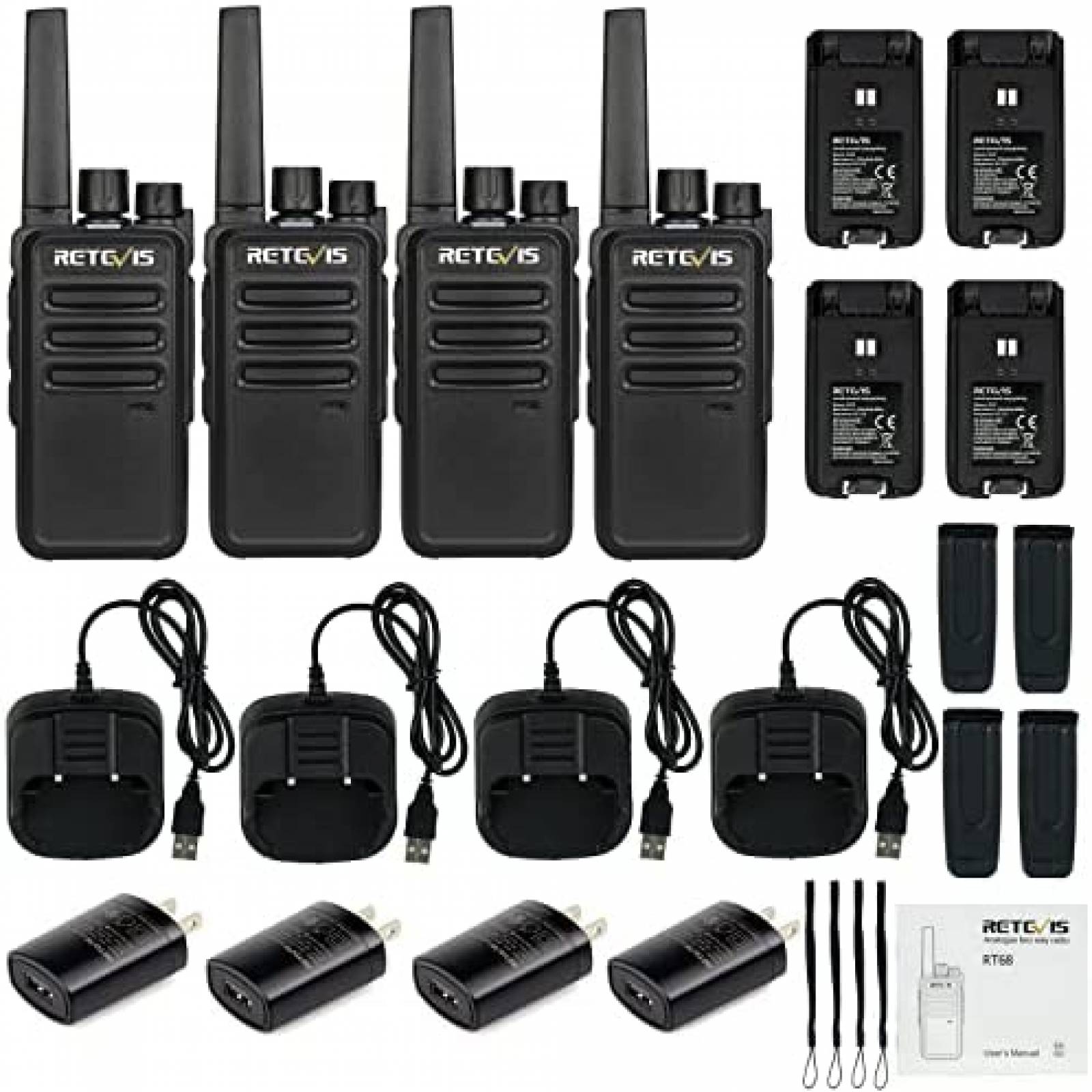 Kit 4 Radios Retevis RT68 1200mAh Carga USB -Negro