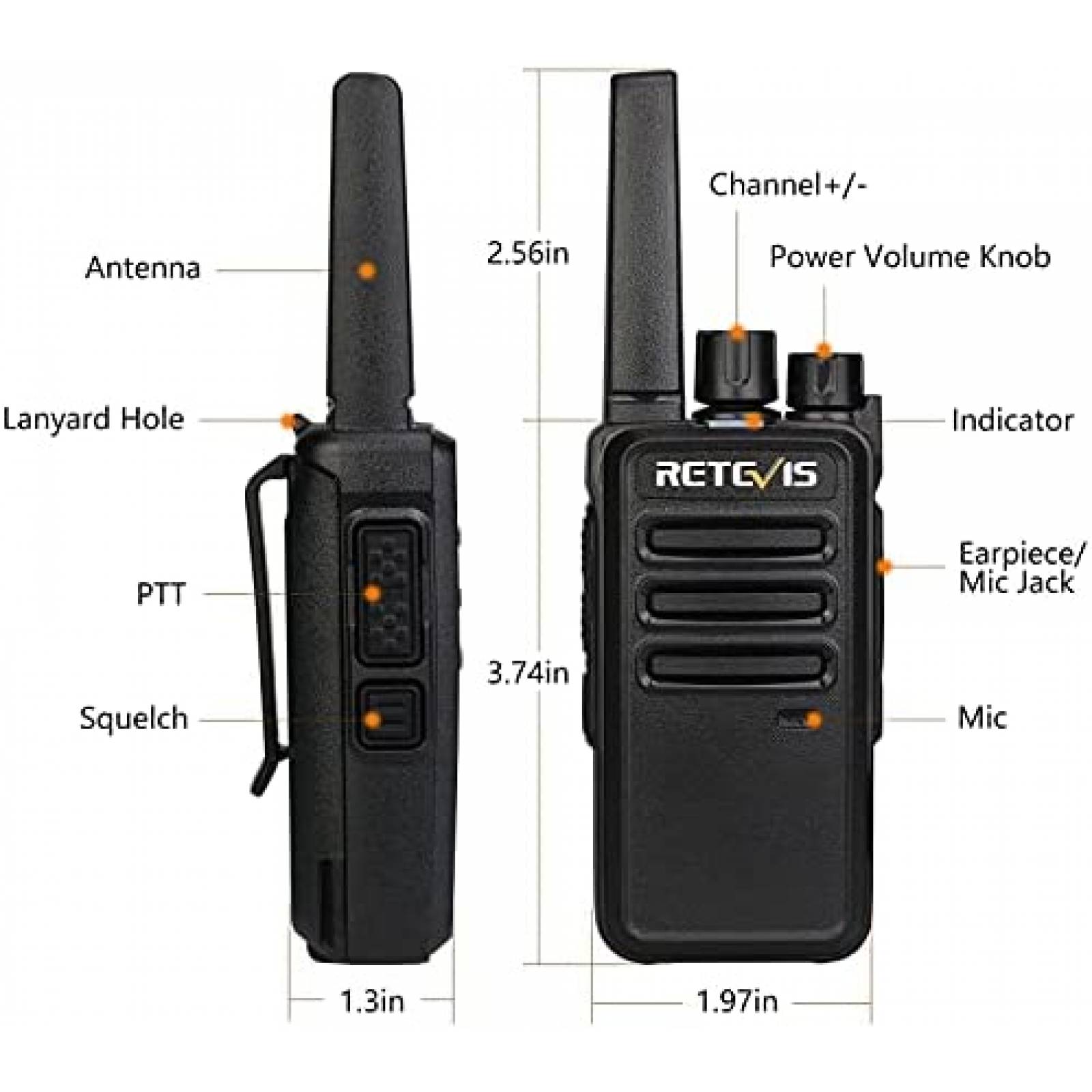 Kit 4 Radios Retevis RT68 1200mAh Carga USB -Negro