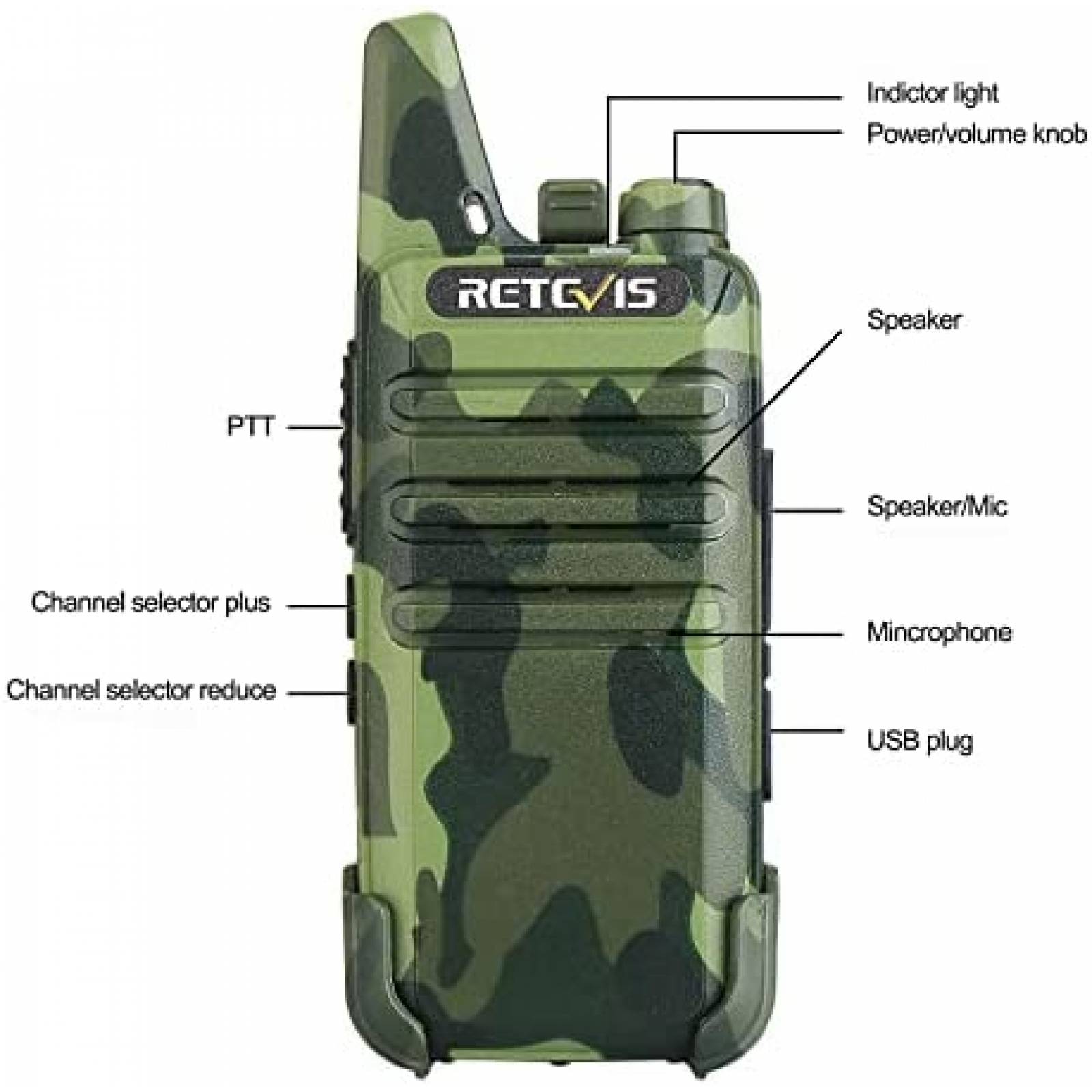 Kit 4 Radios Retevis RT22 Walkie Talkies Recargable -Verde