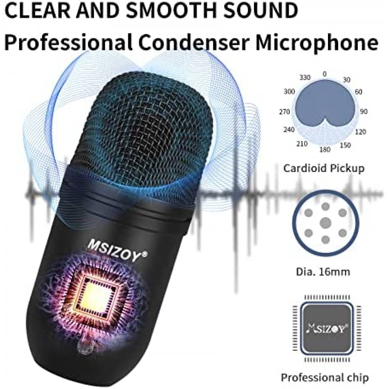 Microfono de Condensador MSIZOY con soporte ajustable -Negro