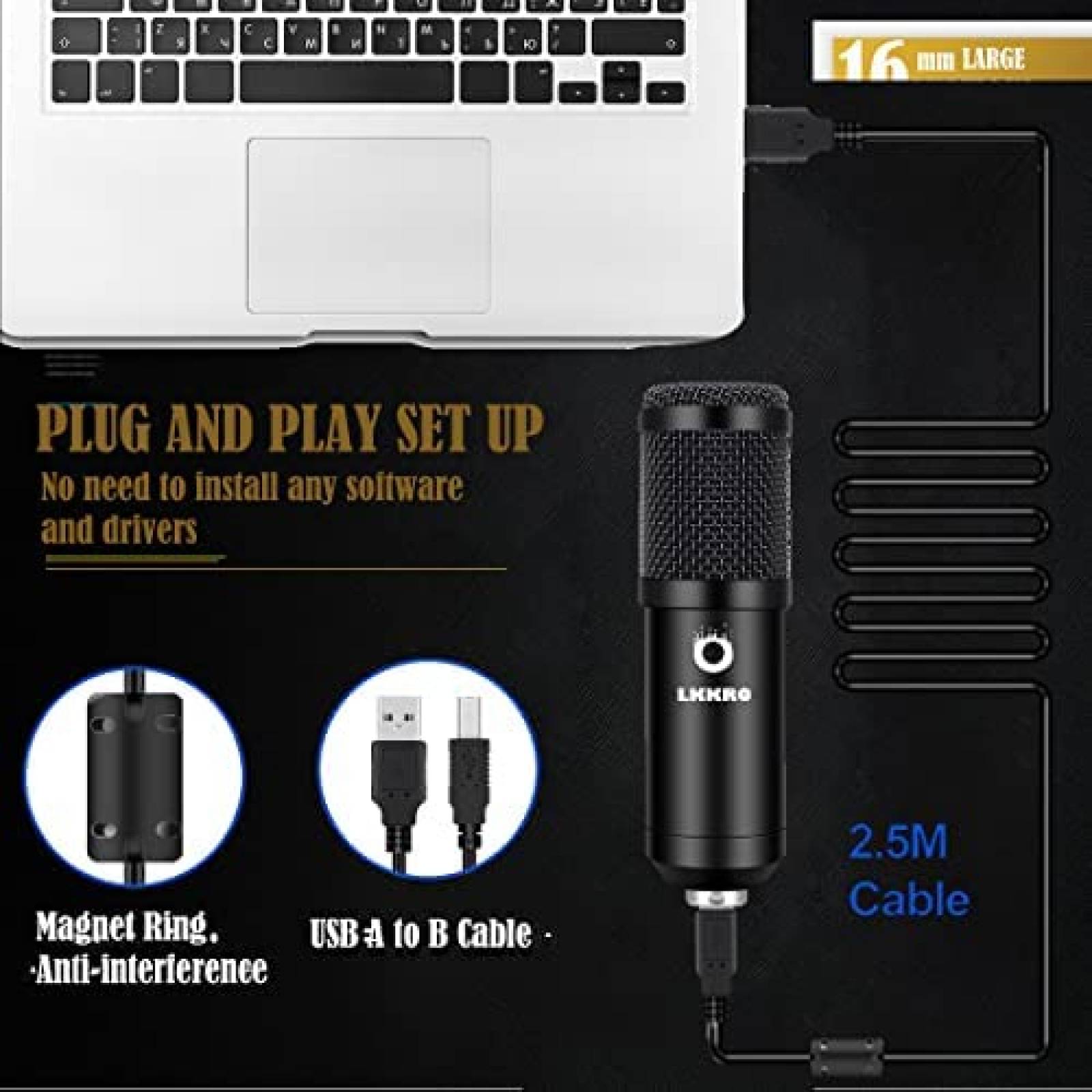 Kit De Microfono Para Podcast LKKRO Cardioide + Accesorios