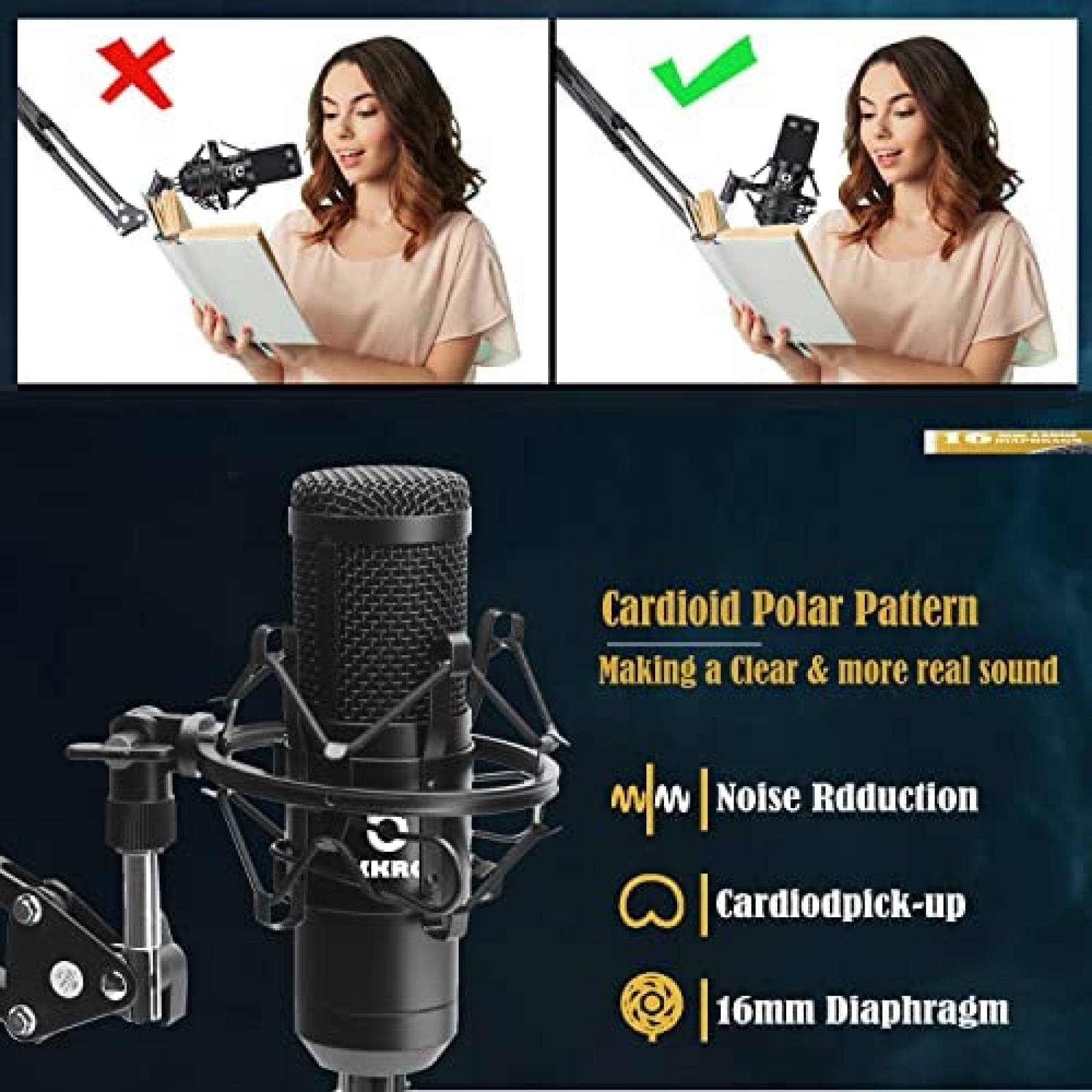 Kit De Microfono Para Podcast LKKRO Cardioide + Accesorios