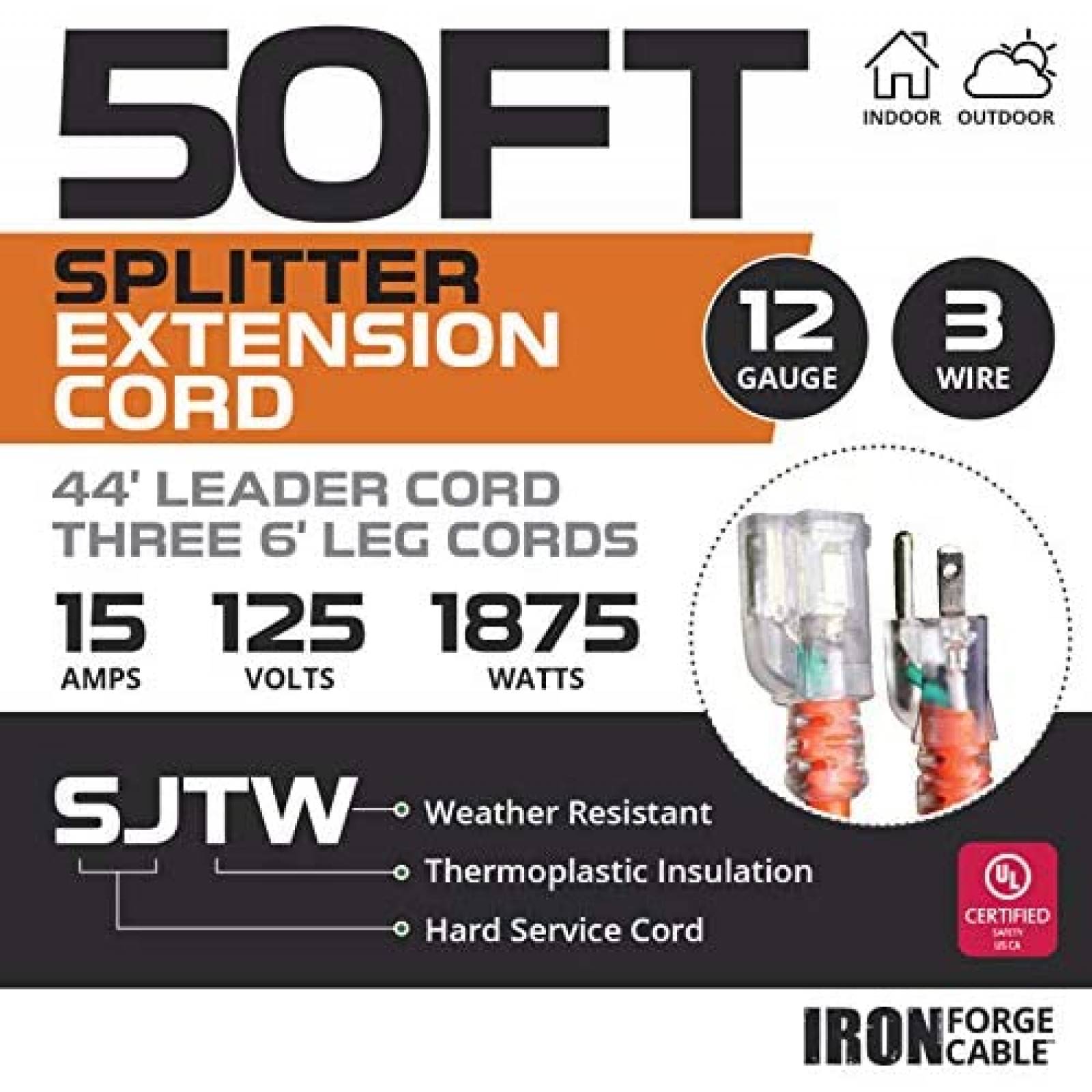 Cable Iron Forge Ethernet 1 a 3 de 50 Pies -Naranja