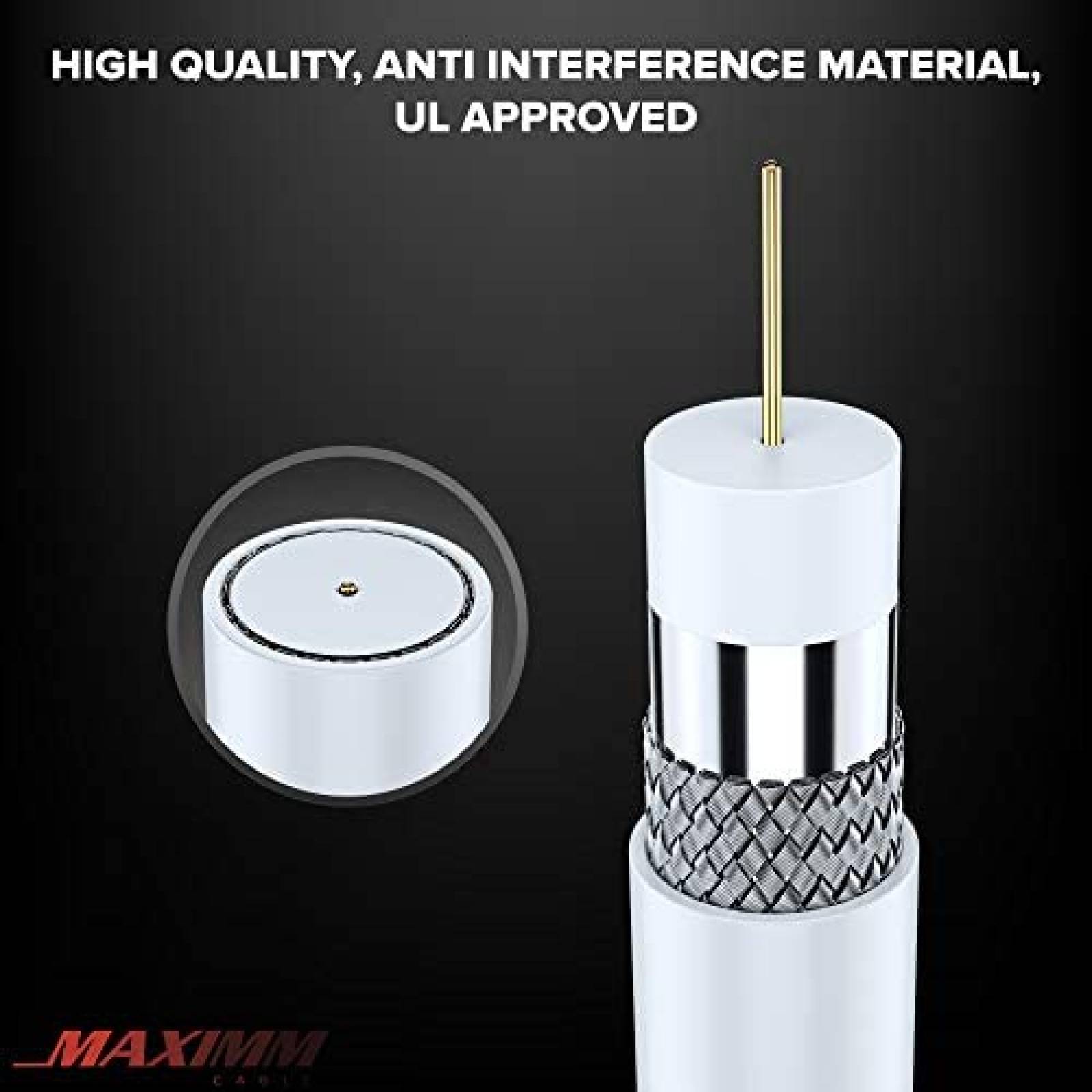 Cable coaxial Maximm RG6 de 20 pies Paquete de 2 -Blanco