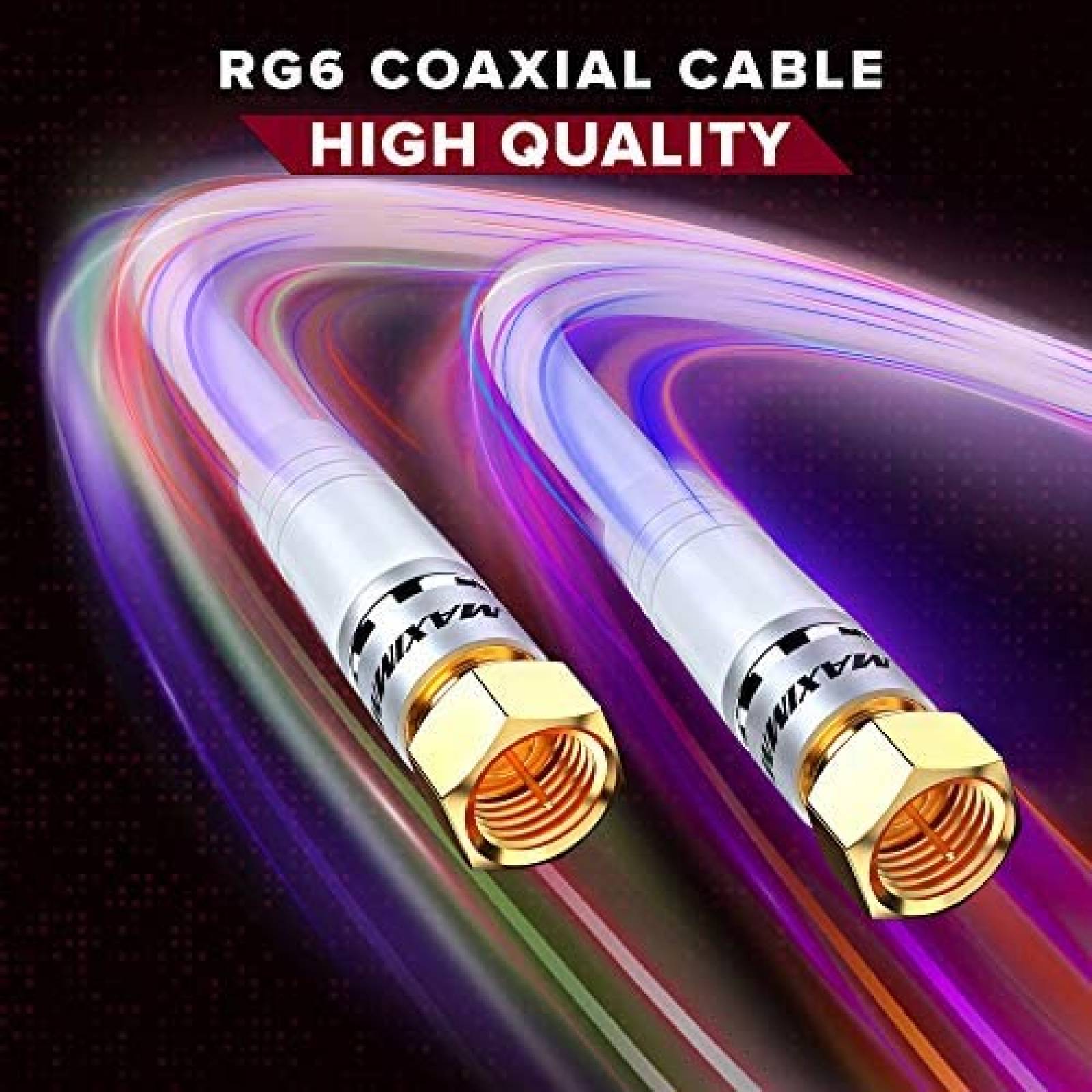 Cable coaxial Maximm RG6 de 20 pies Paquete de 2 -Blanco