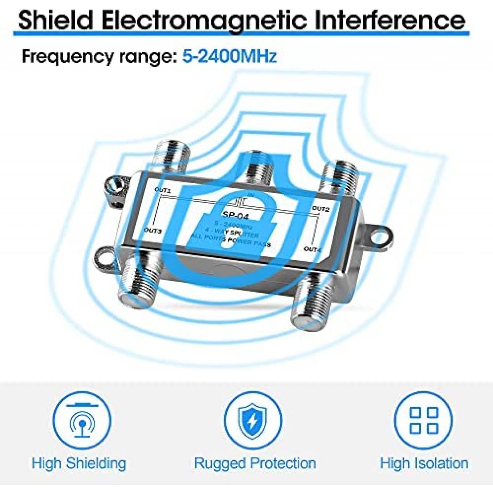 Divisor de Cable Coaxial de 4 Vias avedio SP-04 2400Mhz