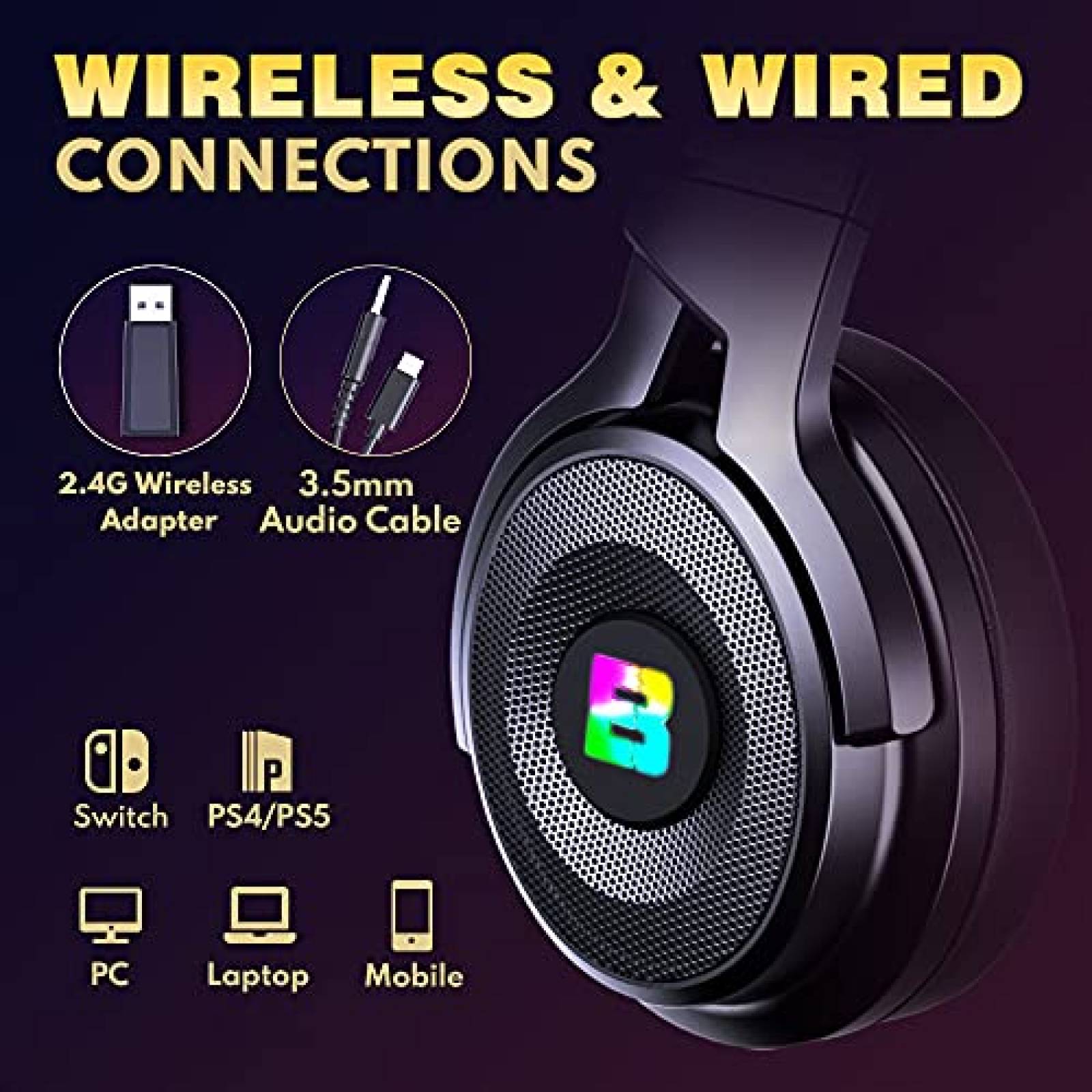 Audifonos Inalambricos con Microfono BENGOO 2.4G -Negro