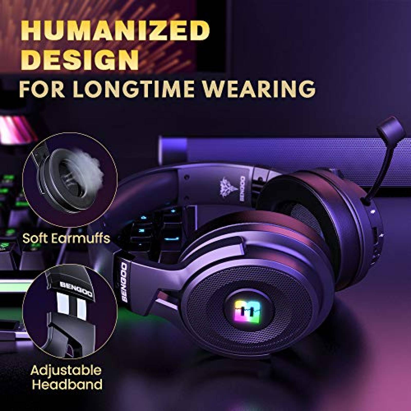 Audifonos Inalambricos con Microfono BENGOO 2.4G -Negro