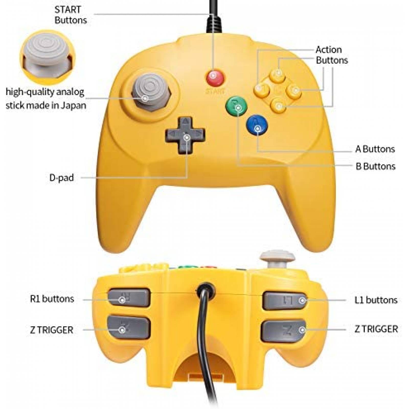Control Gaming MODESLAB N64 2 unidades Cable -Amarillo