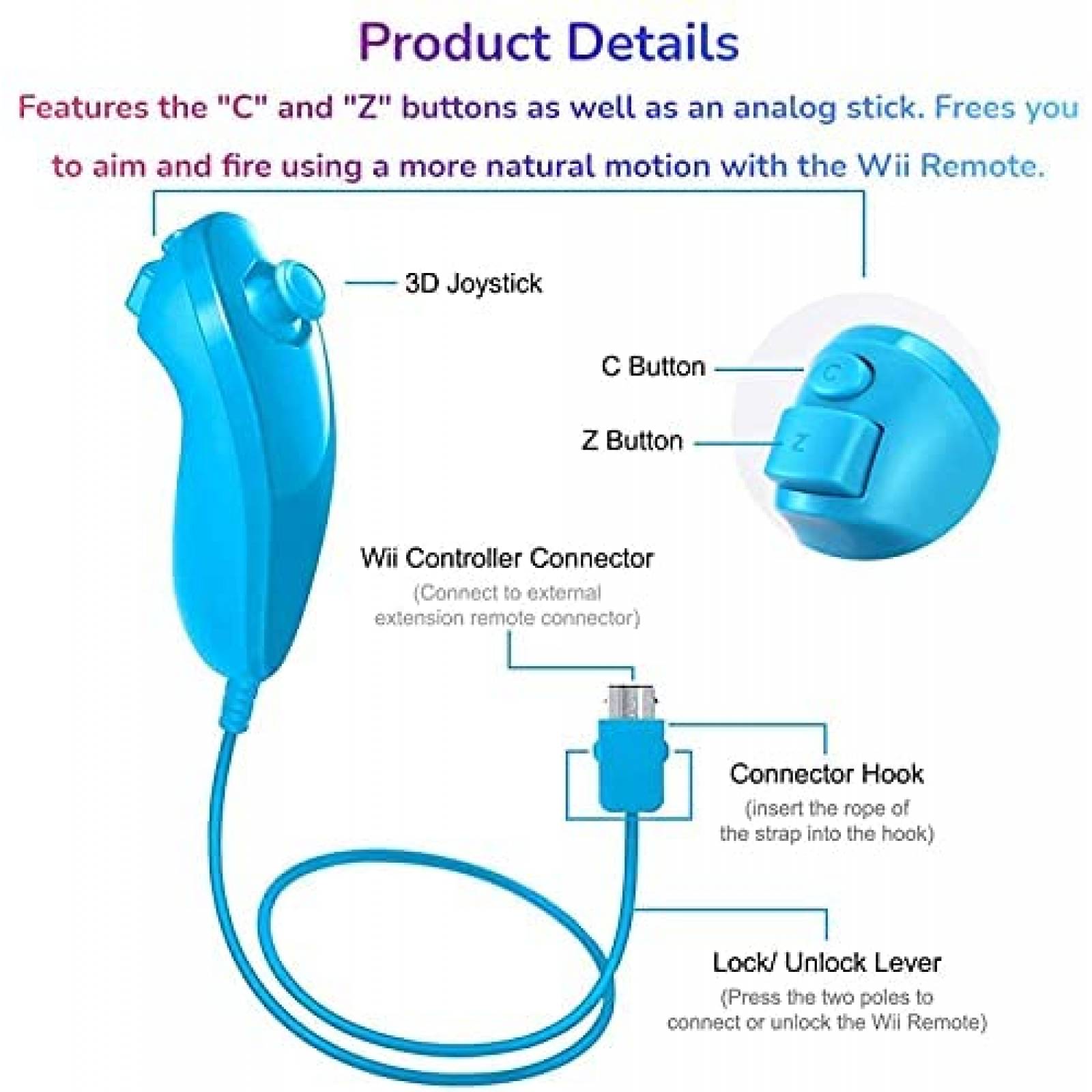 Controles GINGYATU 2 Pzs Para Nintendo Wii y Wii U-Rosa/Azul