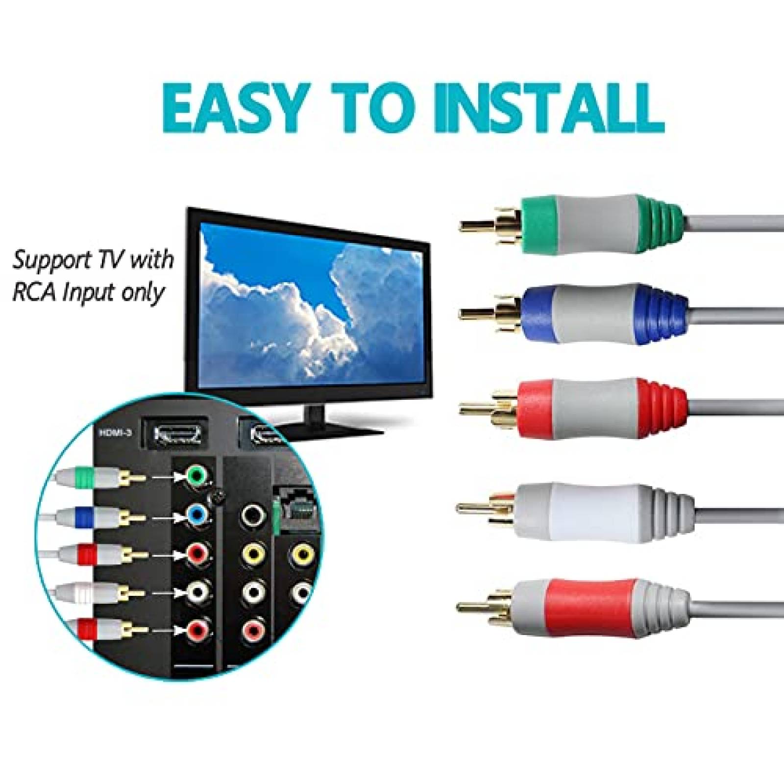 Cable Jedihra 5.9FT Componentes AV Para Nintendo Wii/Wii U