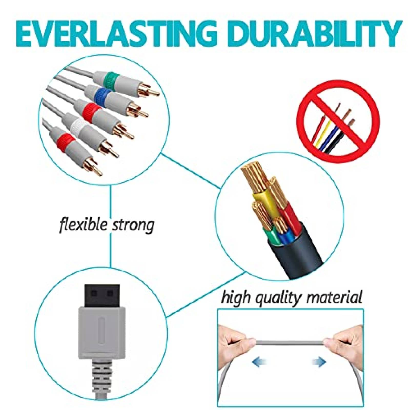 Cable Jedihra 5.9FT Componentes AV Para Nintendo Wii/Wii U