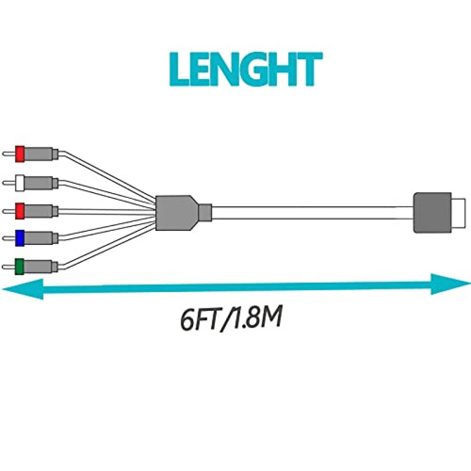 Cable Jedihra 5.9FT Componentes AV Para Nintendo Wii/Wii U