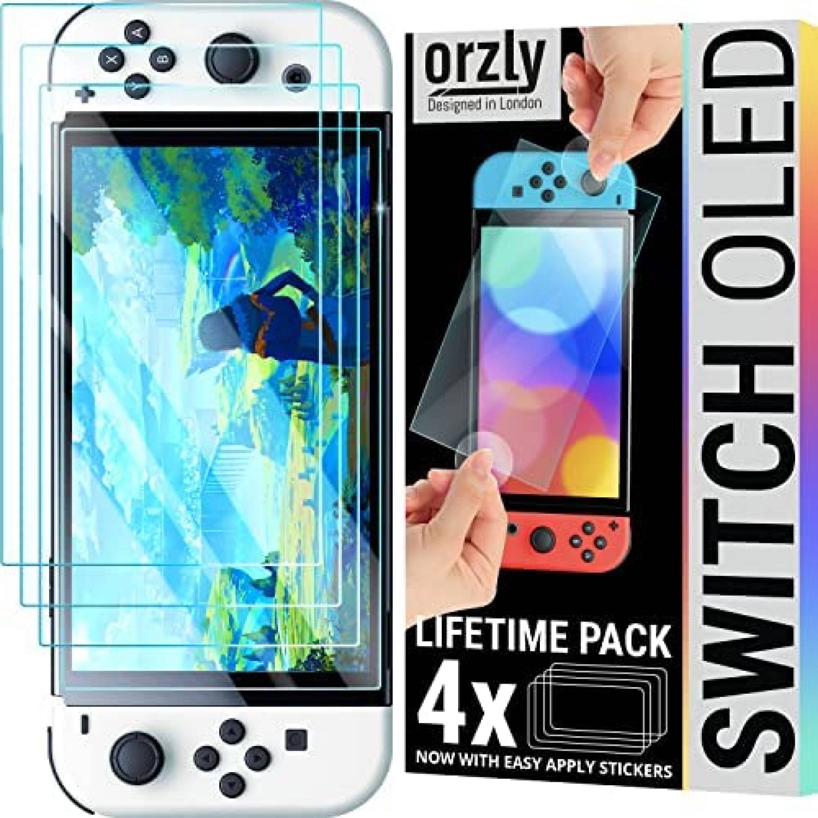 Protector de Pantalla Orzly para Nintendo Switch 4 Pzs