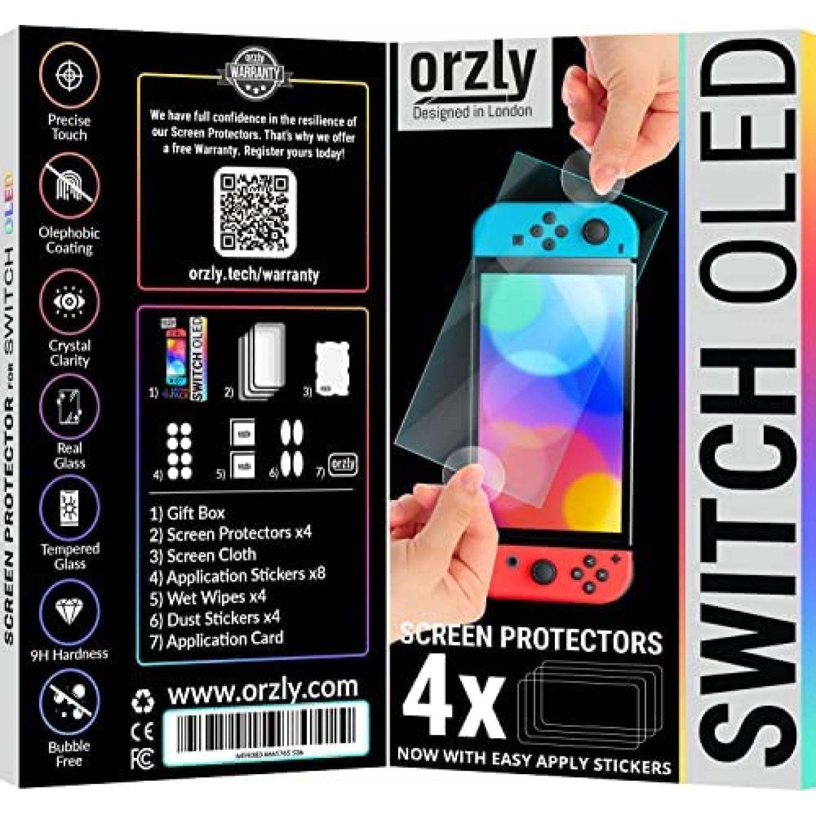 Protector de Pantalla Orzly para Nintendo Switch 4 Pzs