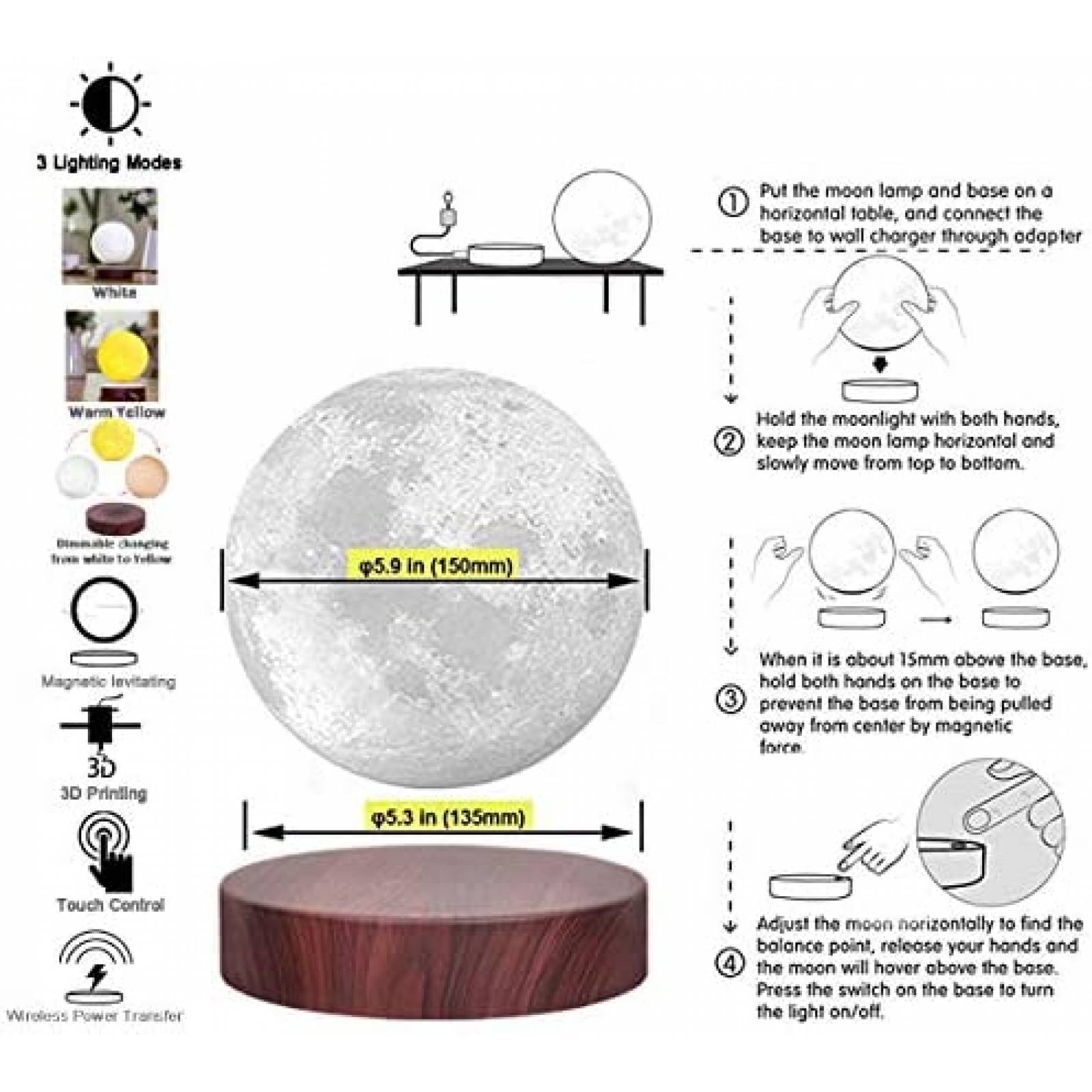 Lampara VGAzer 3D LED Flotantey Girando en el Aire -Blanco