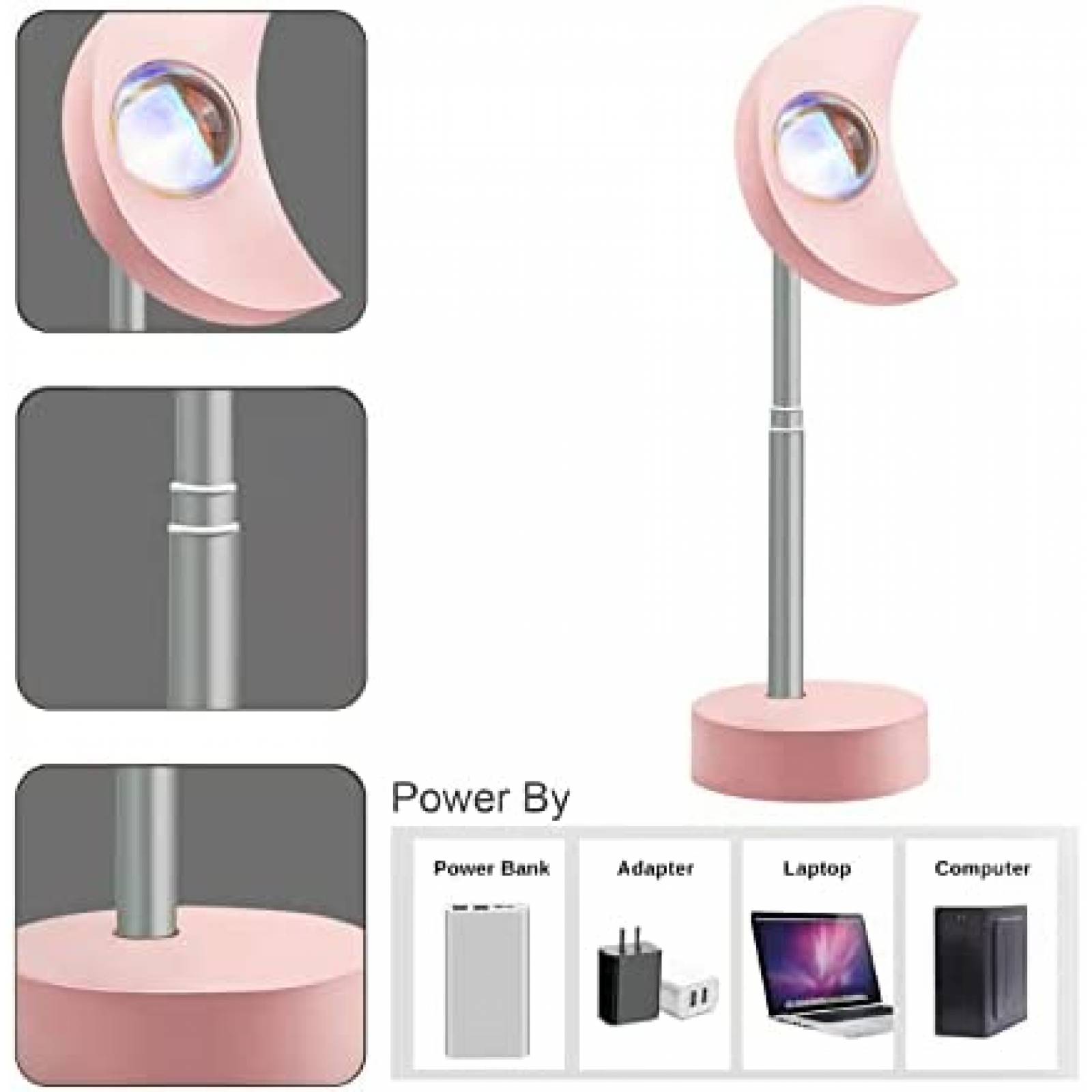 Lampara Proyector Freefa Tactil en Forma de Luna -Rosa