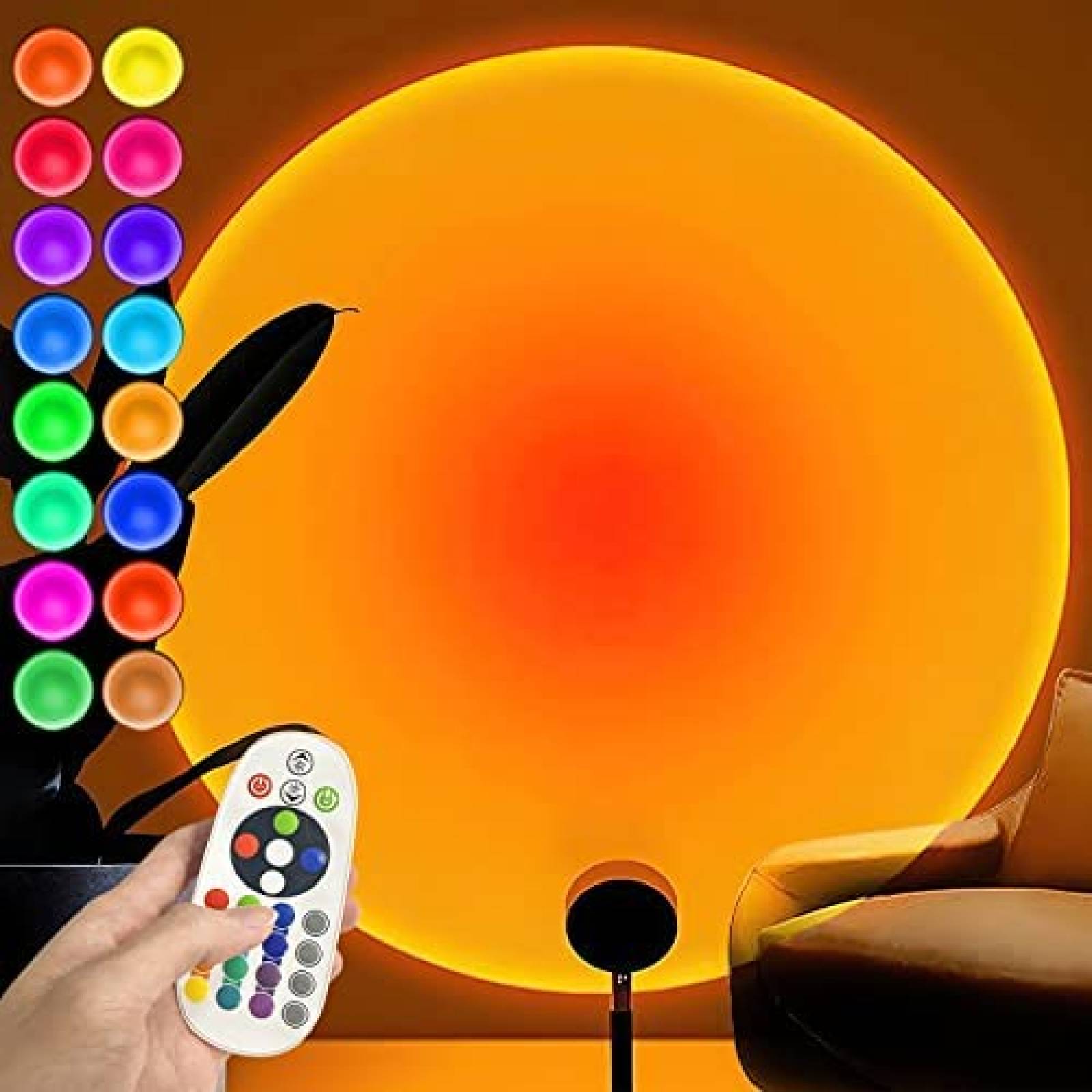 Lámpara proyector efecto atardecer con 16 colores y control remoto