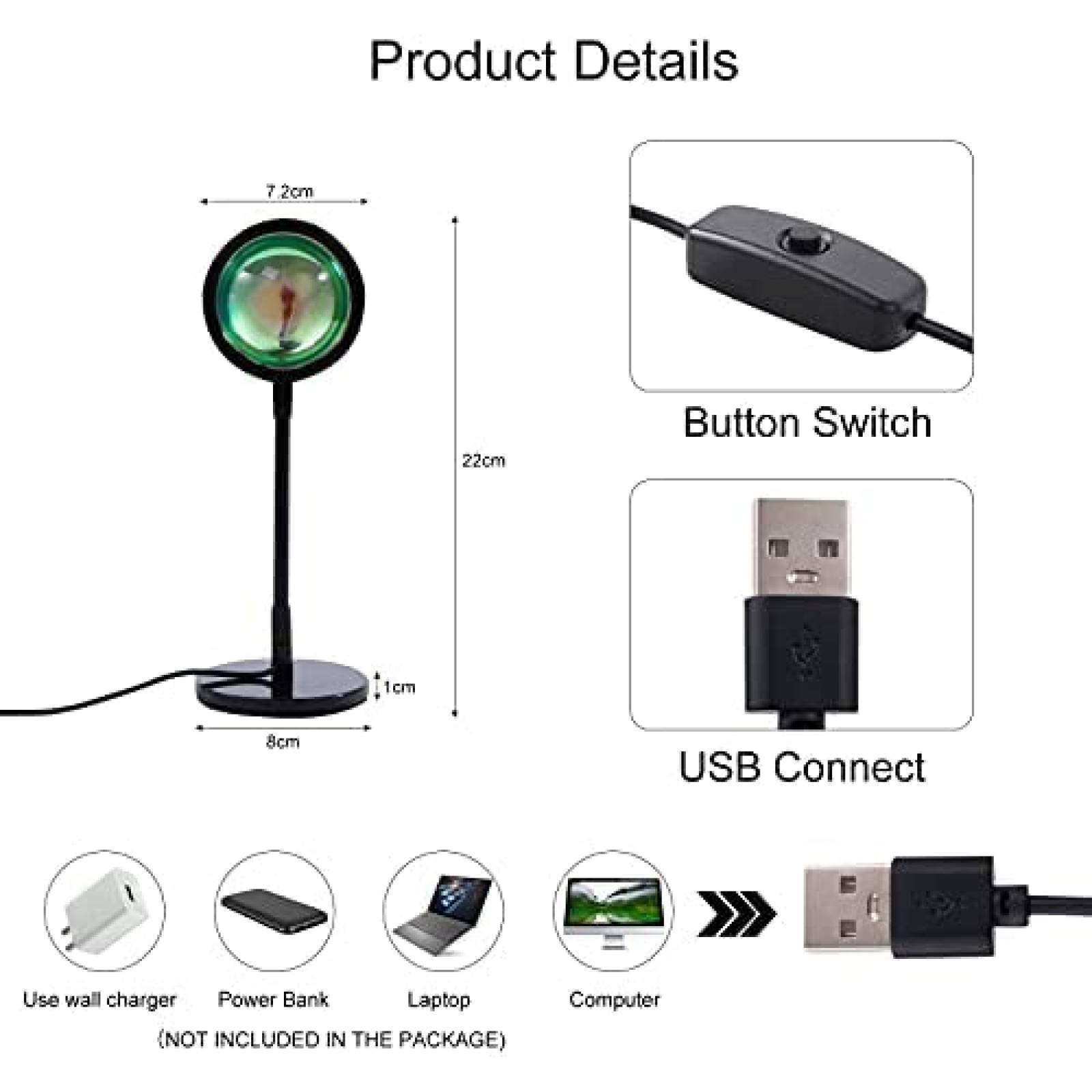 Lampara Proyector Vmifin de 360 con Luz LED -Negro