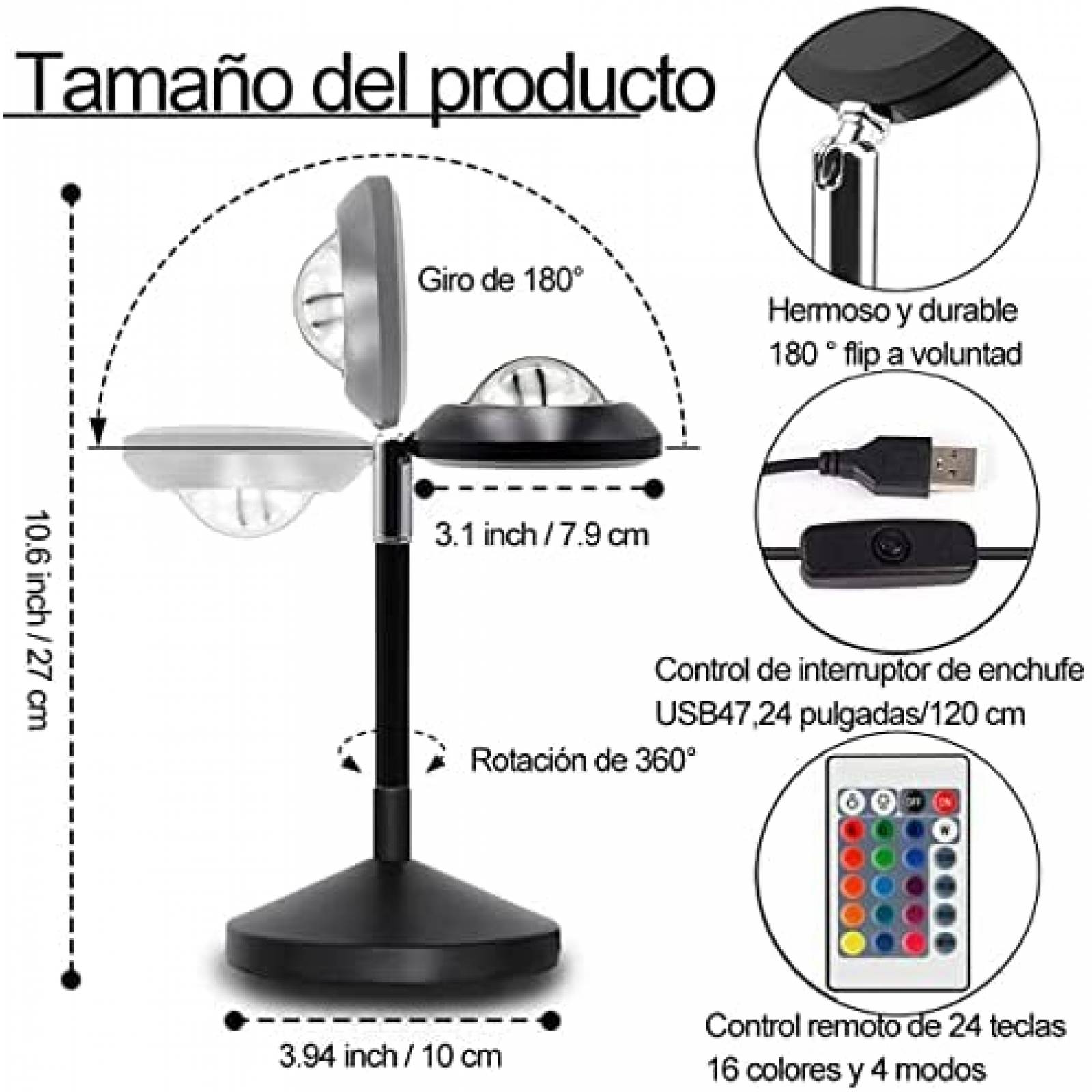 Lampara Proyector YYJ HOME LED de 10W 180 USB -Negro