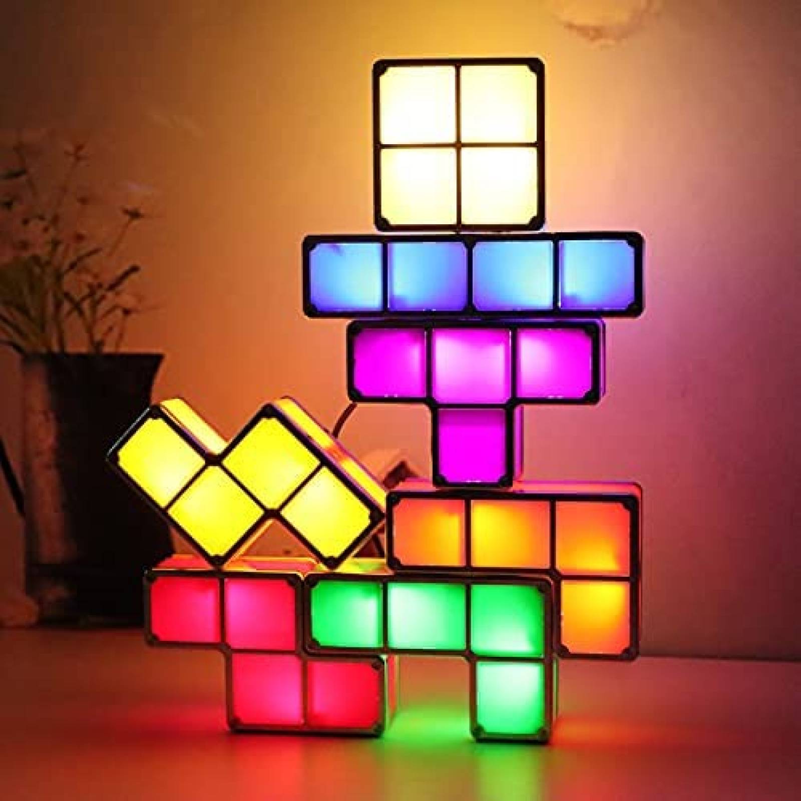 Lampara LED 3D VEEKI Estilo Tetris de 7 Colores USB -Negro