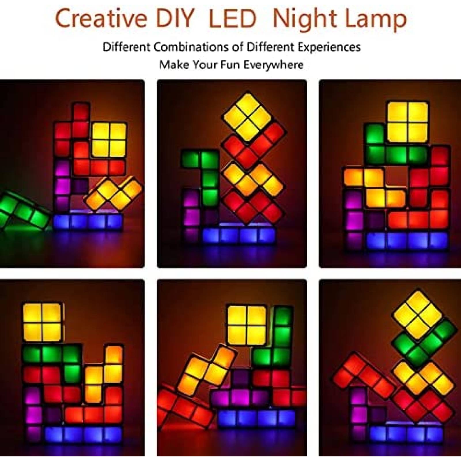 Lampara LED 3D VEEKI Estilo Tetris de 7 Colores USB -Negro