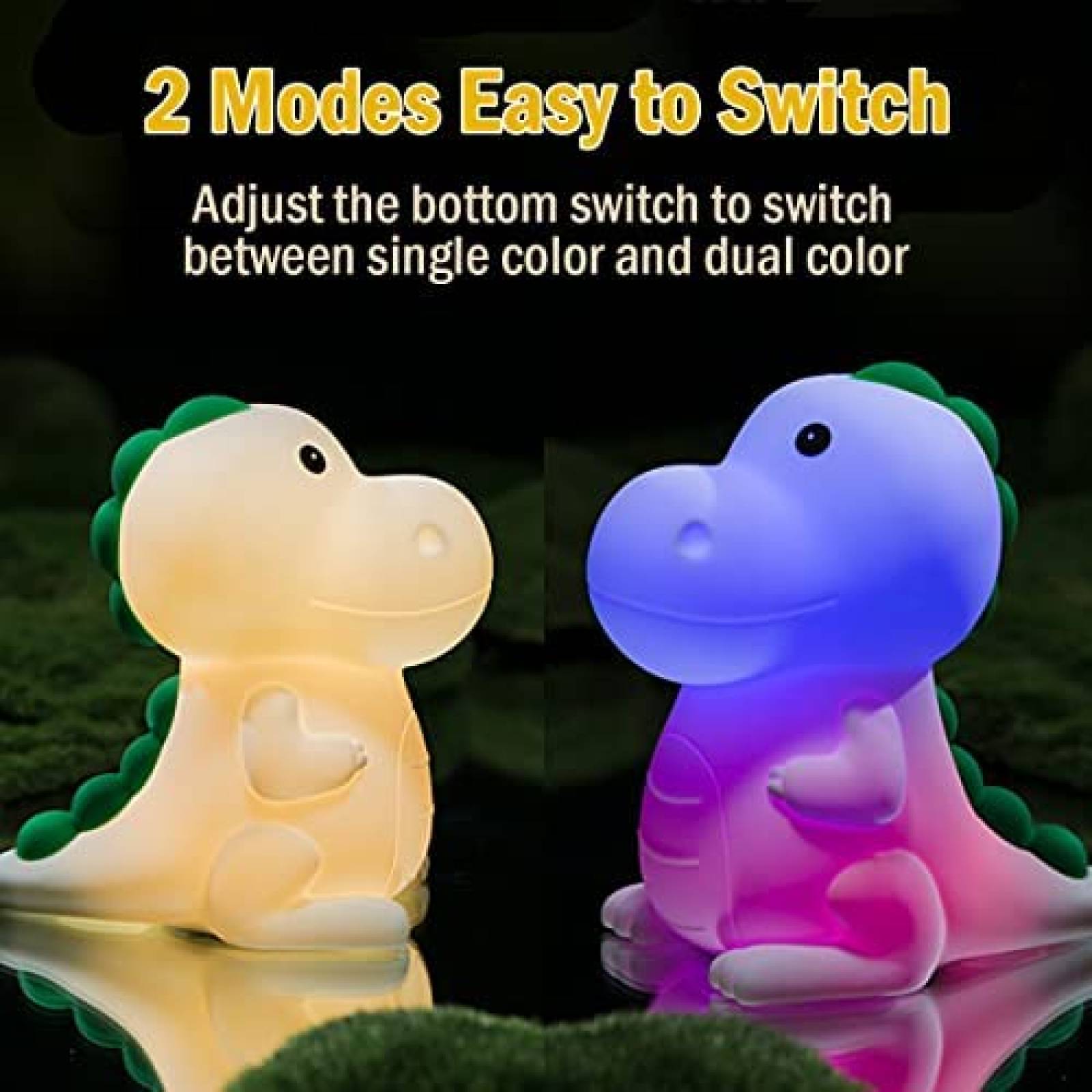 Lampara de Noche LEDHOLYT de Dinosaurio Silicon RGB -Blanco