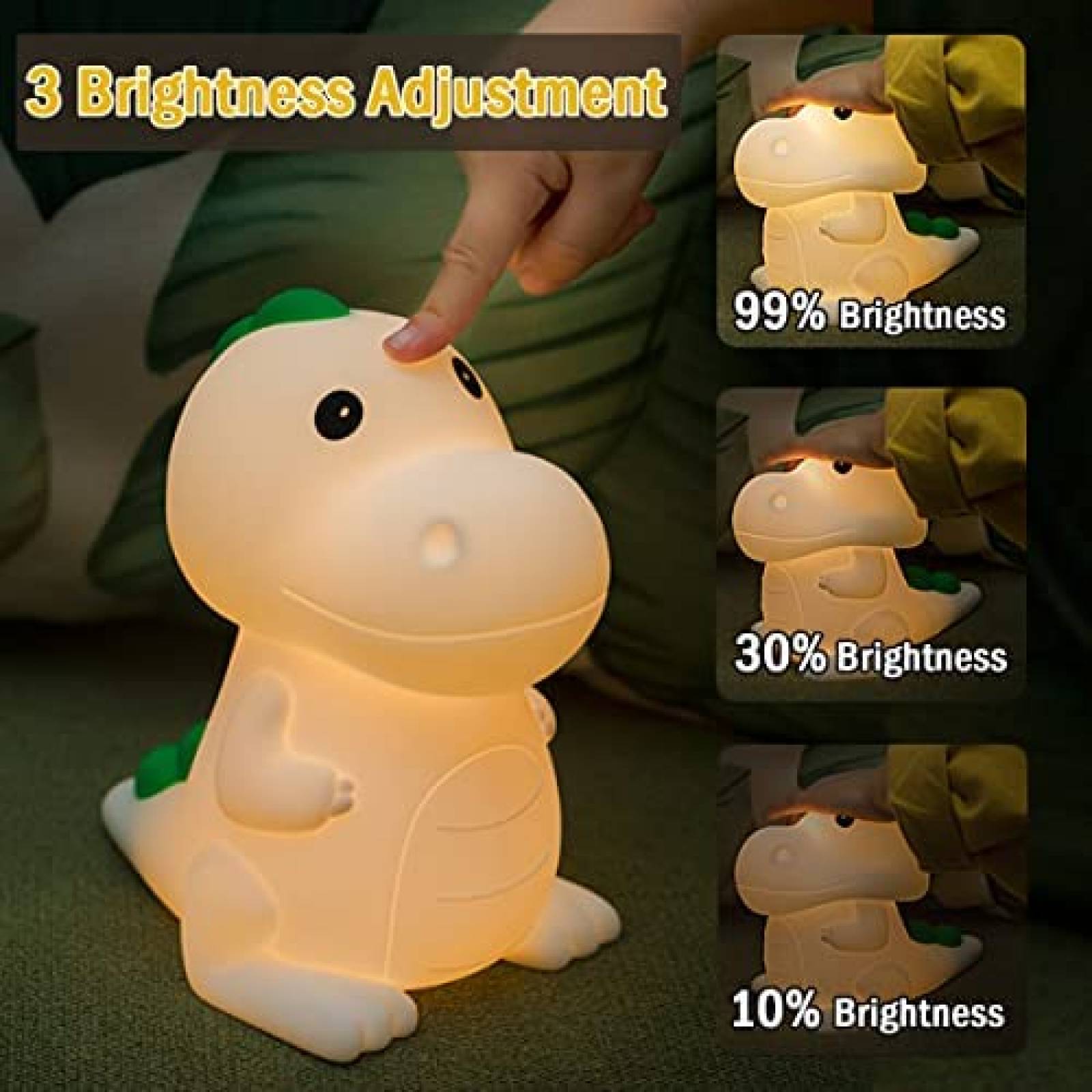 Lampara de Noche LEDHOLYT de Dinosaurio Silicon RGB -Blanco