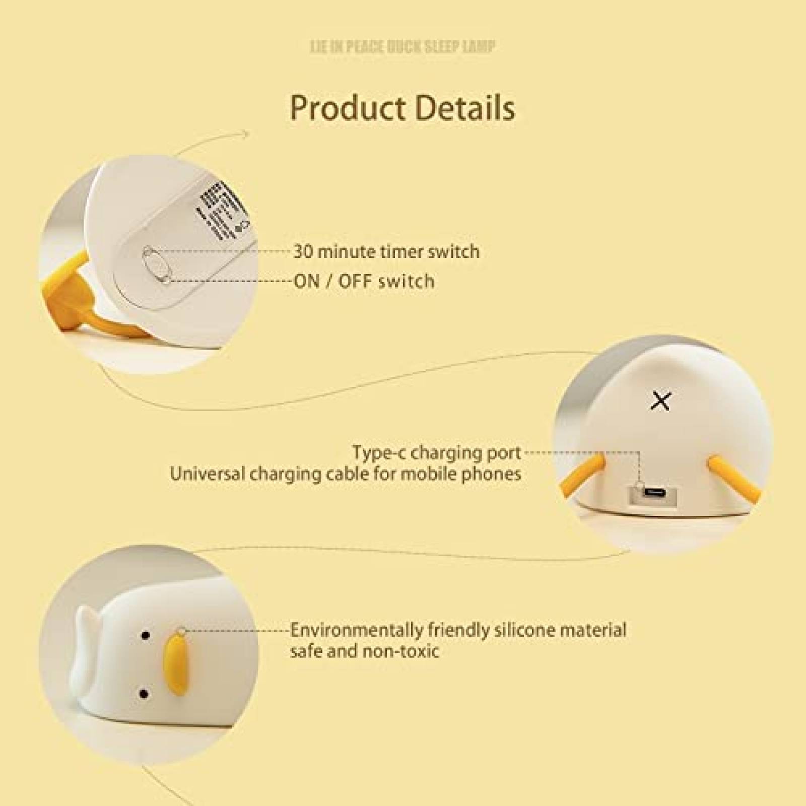Lampara de Noche de Pato MUID Recargable Luz LED -Blanco