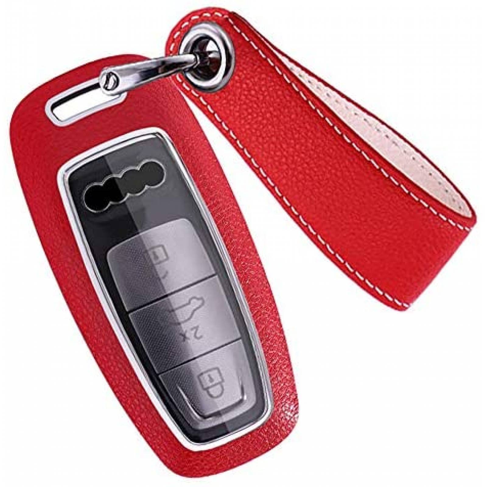 Funda llaves carro SANRILY Audi 3-Button Smart Cuero -Rojo