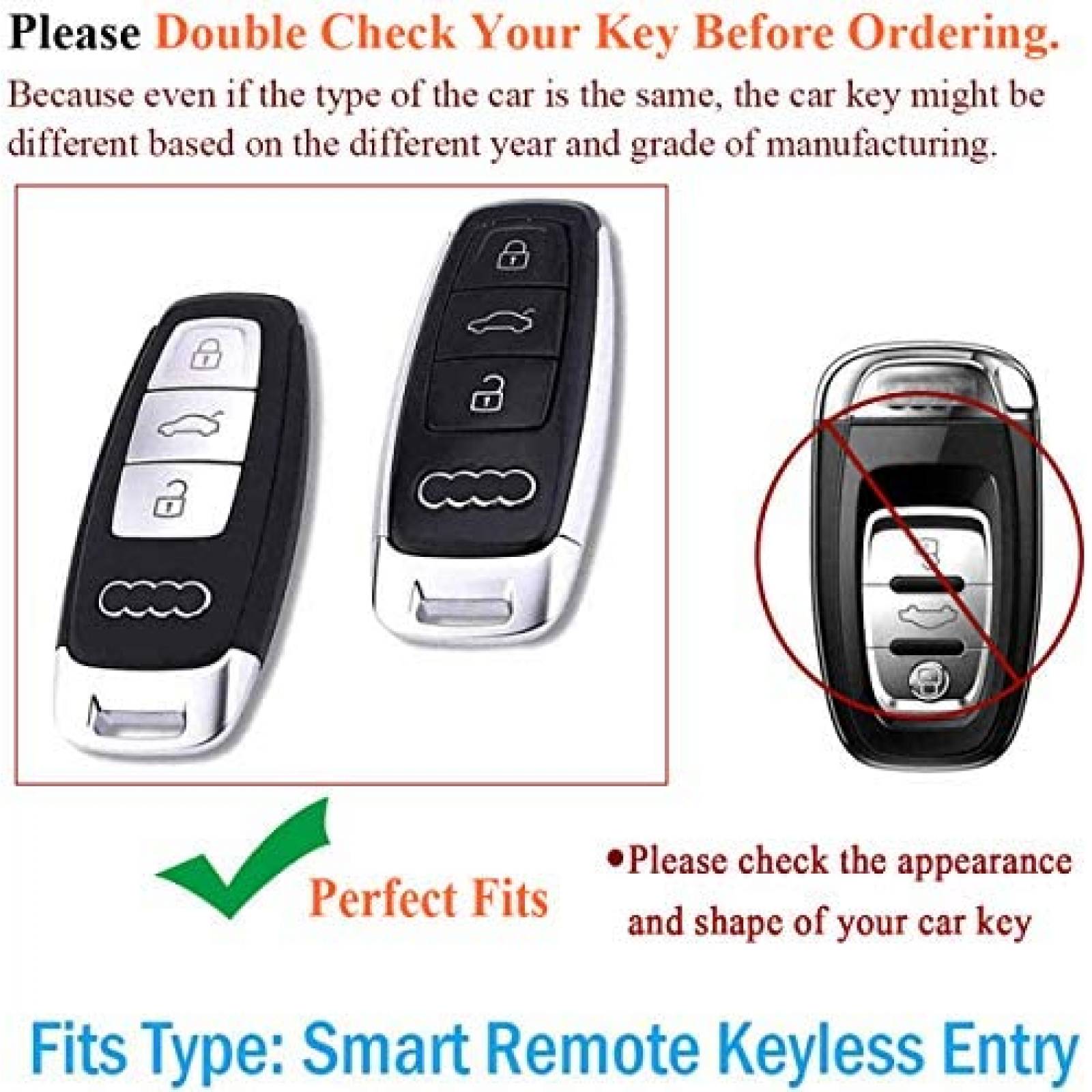 Funda llaves carro SANRILY Audi 3-Button Smart Cuero -Rojo