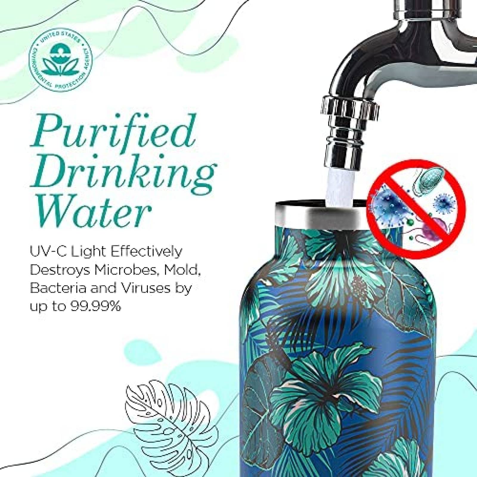 Termo Autolimpiante UVBRITE Recargable de 24 Onzas -Tropical